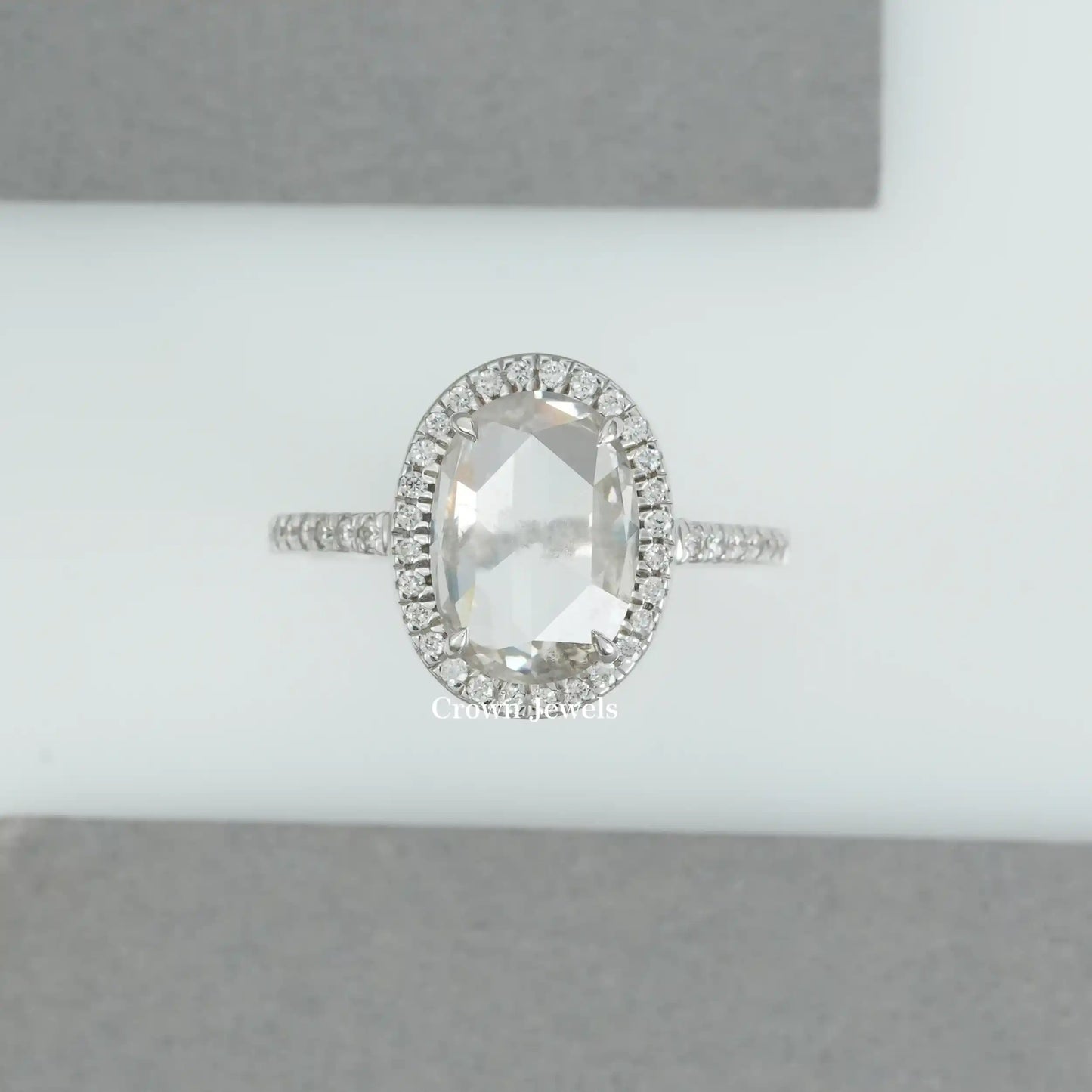 Oval Cut Halo Lab Grown Diamond Engagement Ring