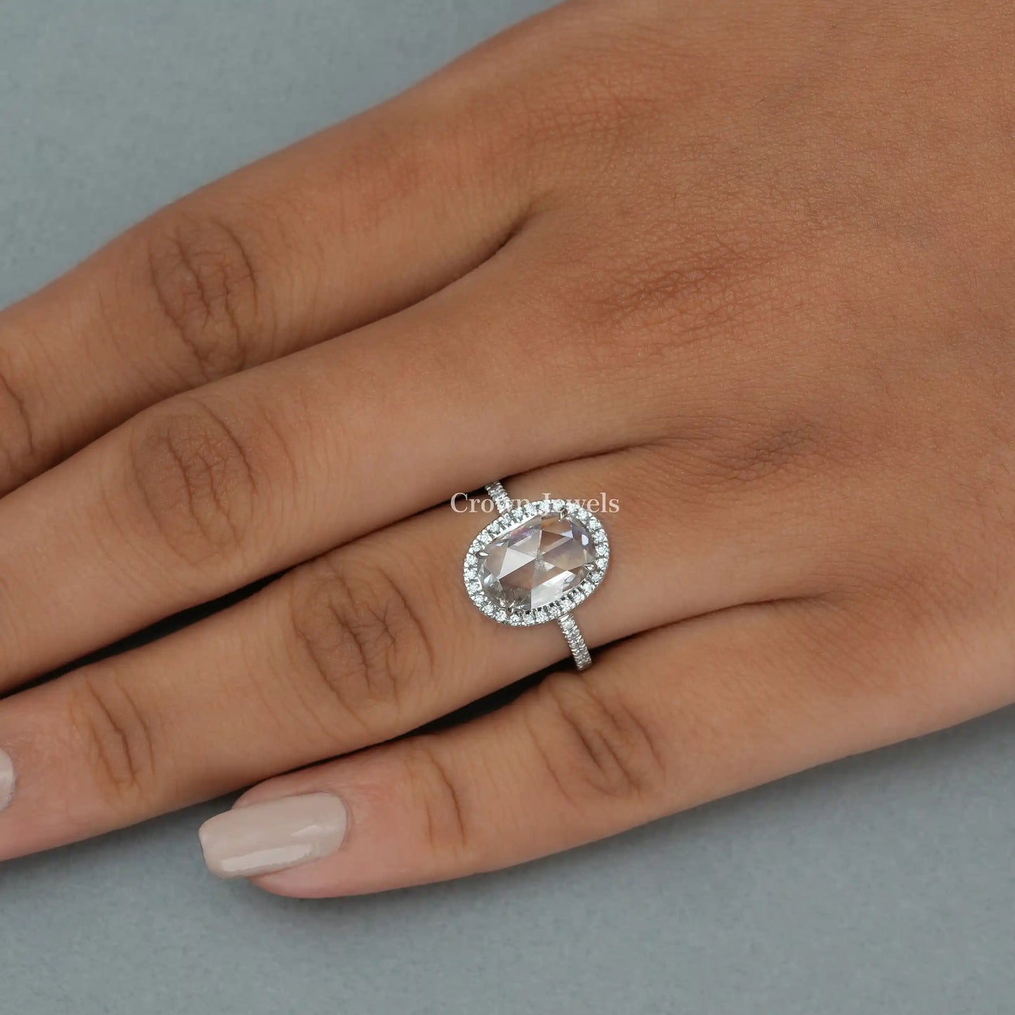 Oval Cut Halo Lab Grown Diamond Engagement Ring