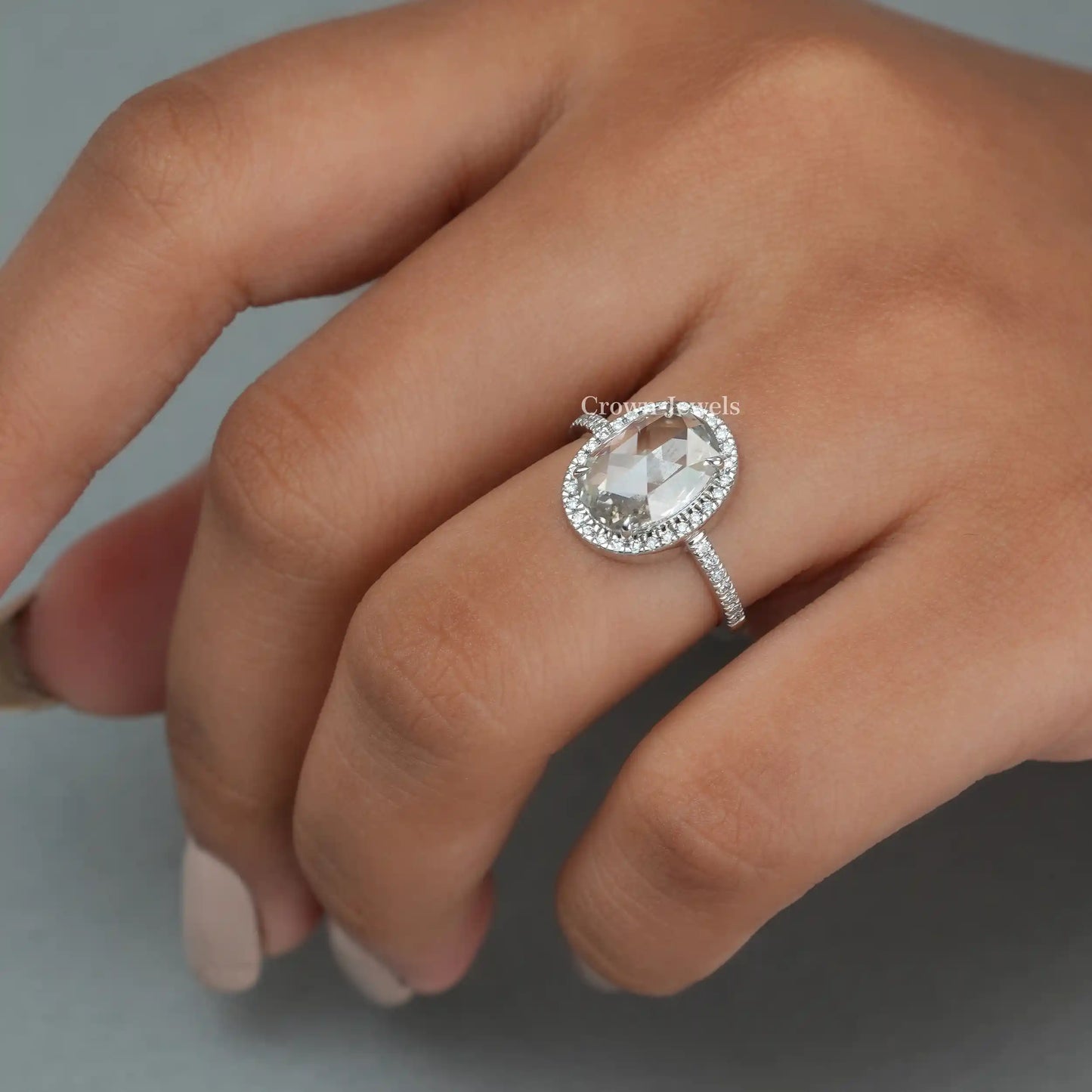 Oval Cut Halo Lab Grown Diamond Engagement Ring