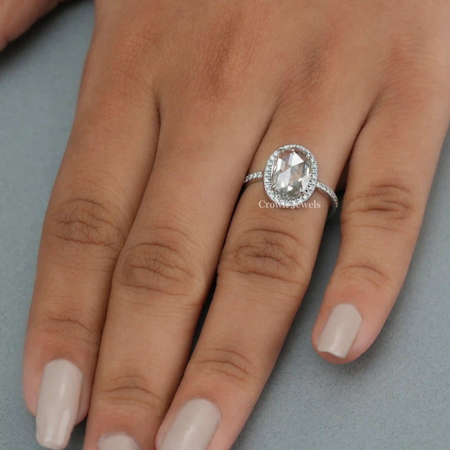 Oval Cut Halo Lab Grown Diamond Engagement Ring