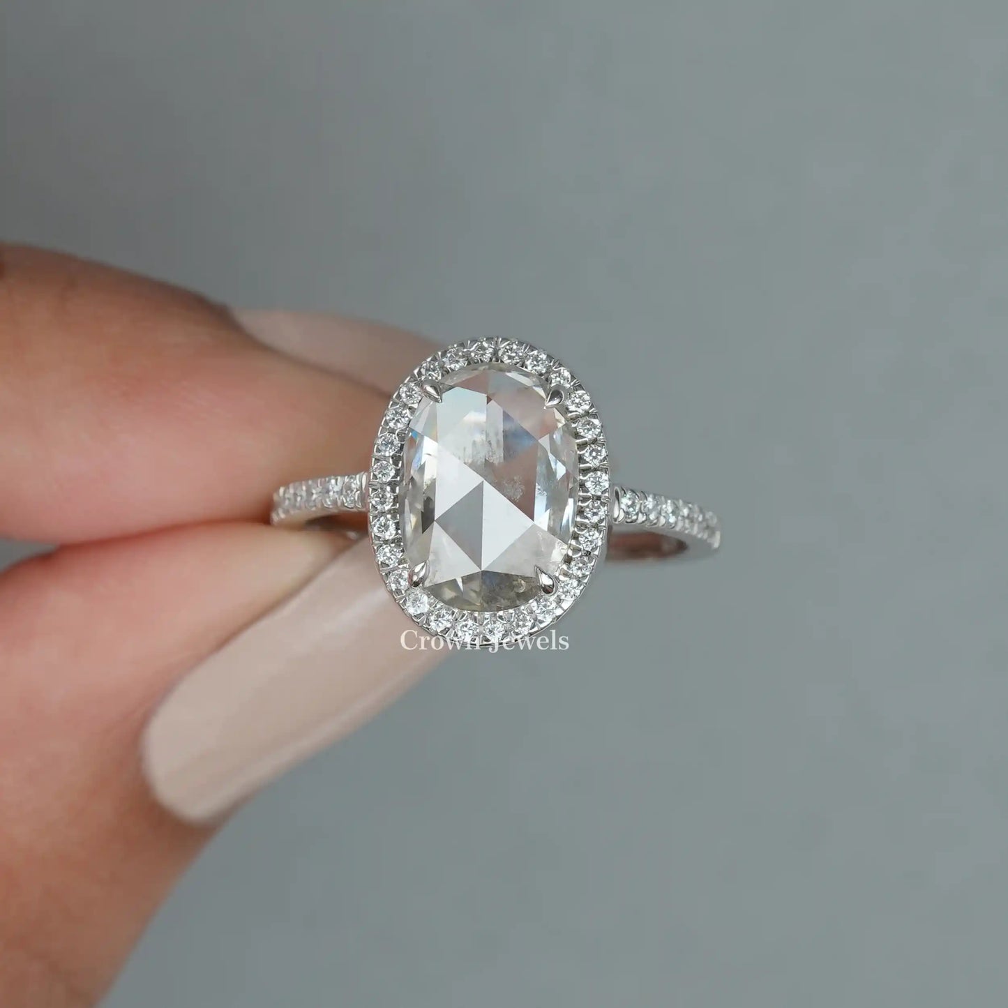Oval Cut Halo Lab Grown Diamond Engagement Ring