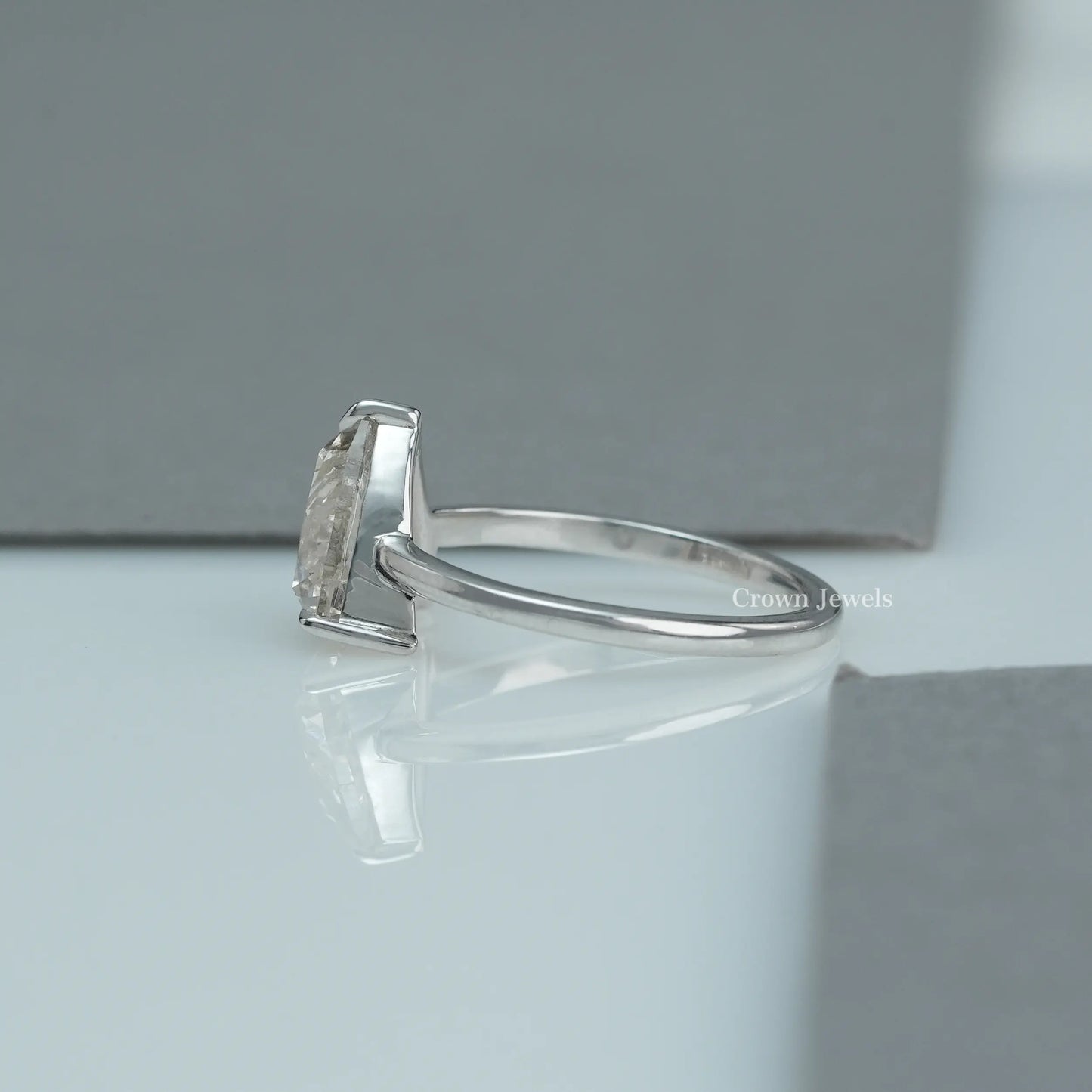 Rose Cut Trilliant Cut Lab Diamond Solitaire Engagement Ring