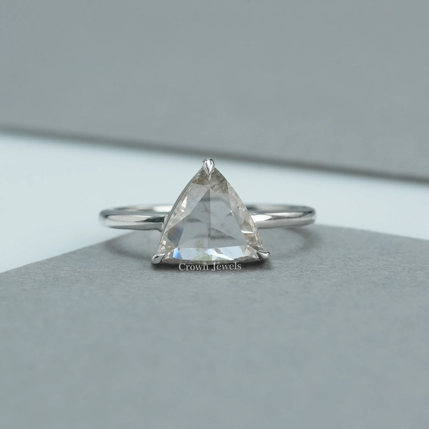 Rose Cut Trilliant Cut Lab Diamond Solitaire Engagement Ring
