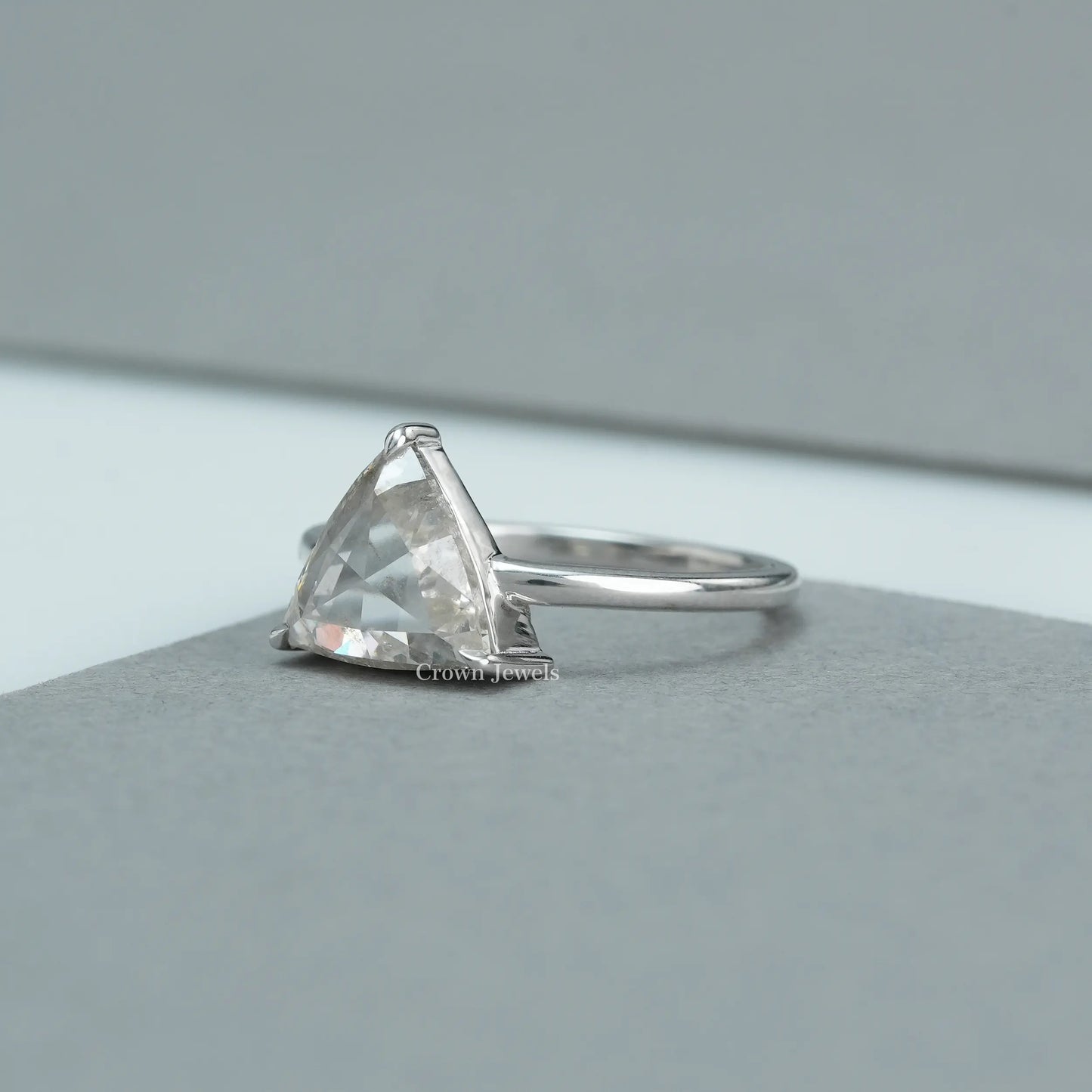 Rose Cut Trilliant Cut Lab Diamond Solitaire Engagement Ring