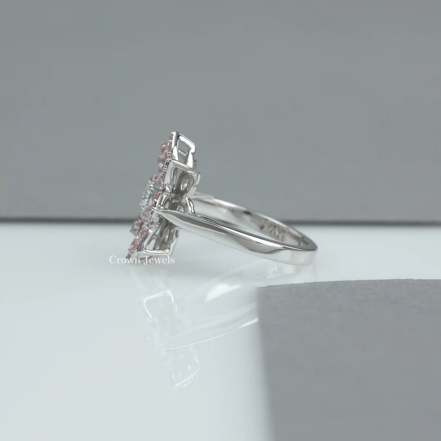 Round Cluster Diamond Flower Engagement Ring