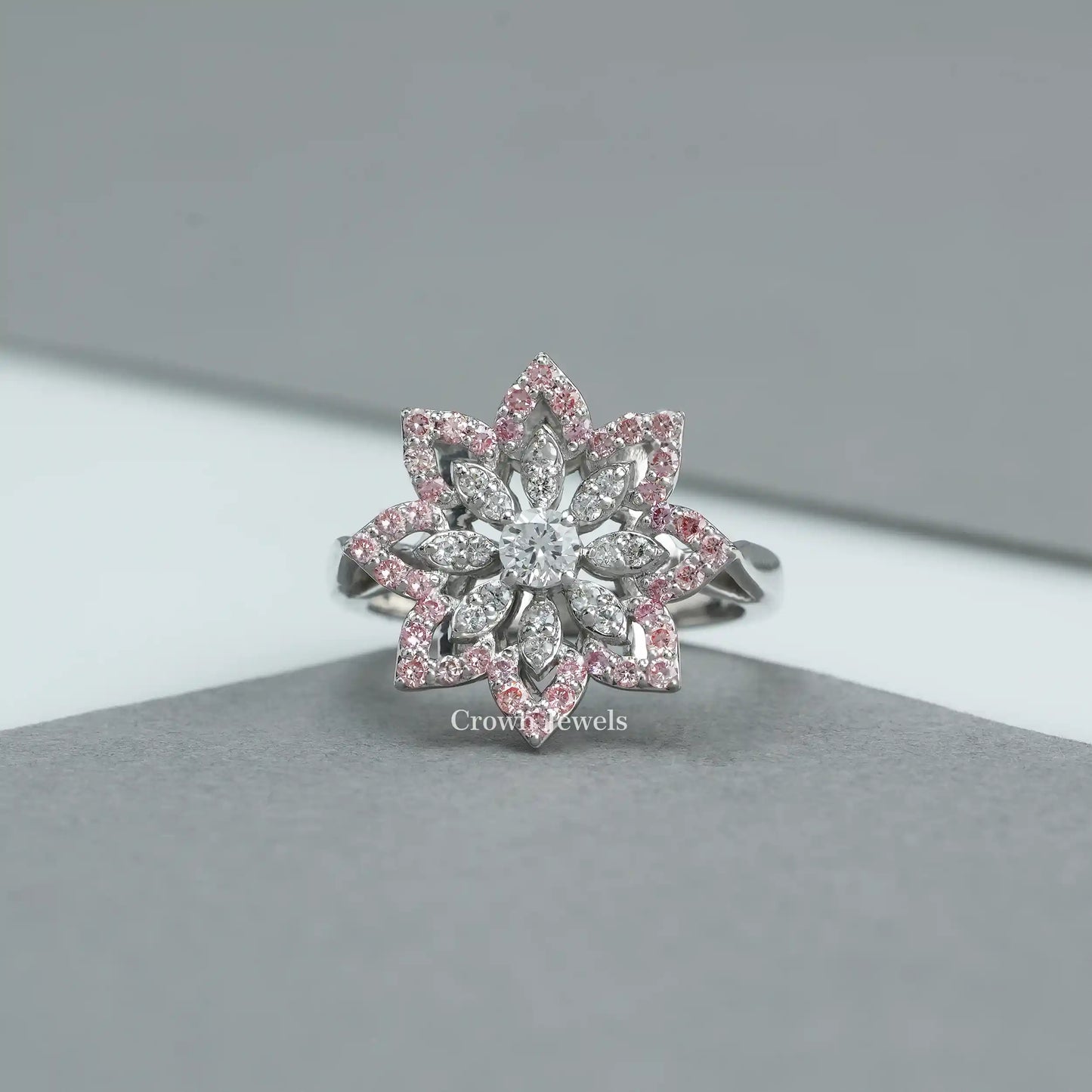 Round Cluster Diamond Flower Engagement Ring