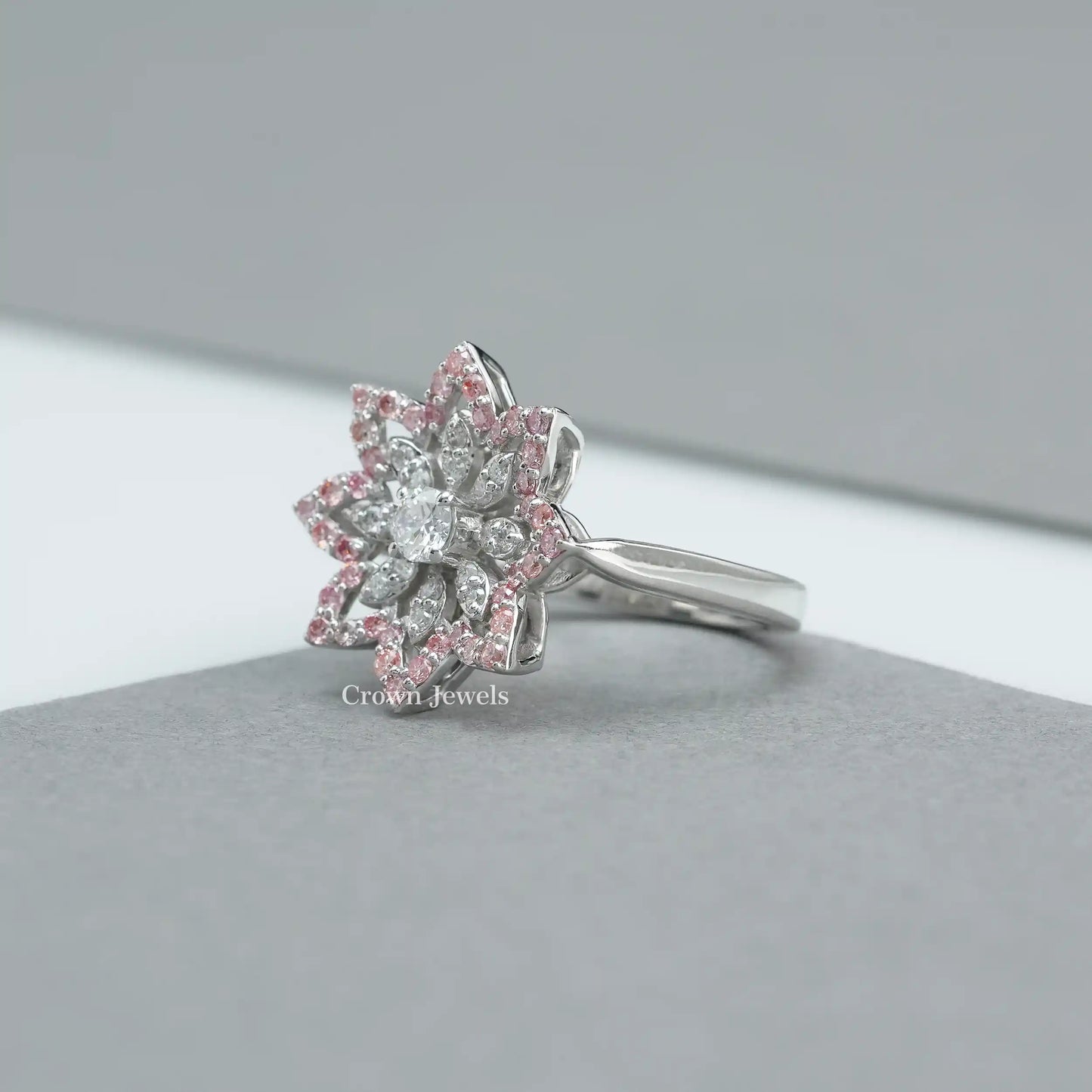 Round Cluster Diamond Flower Engagement Ring
