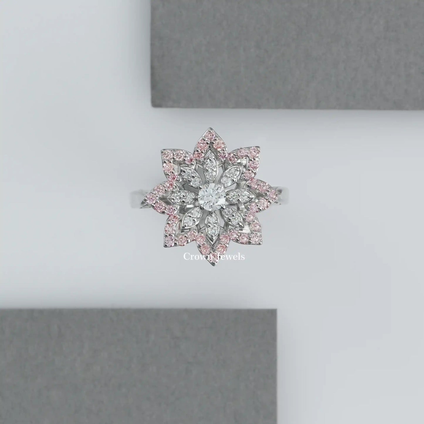 Round Cluster Diamond Flower Engagement Ring