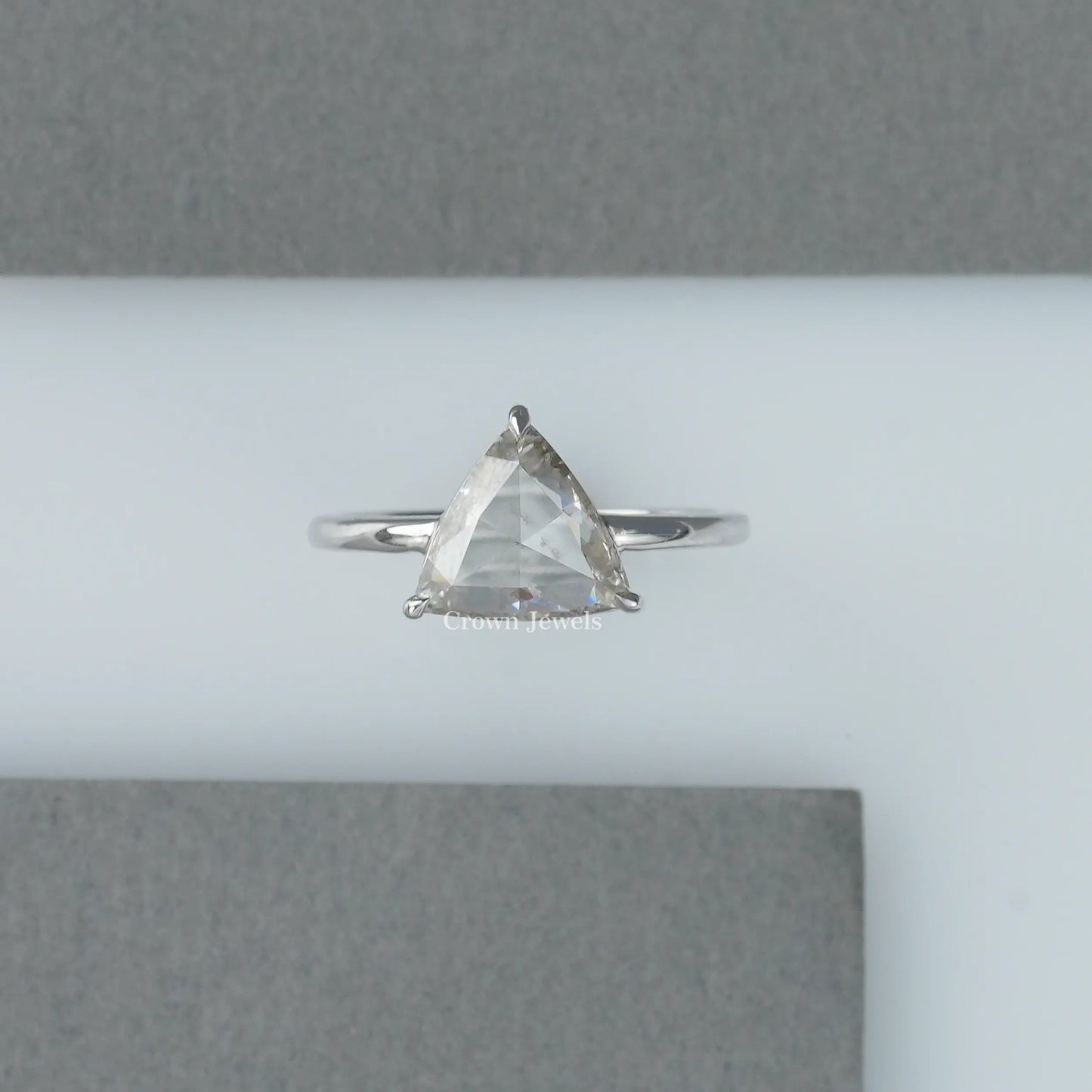 Rose Cut Trilliant Cut Lab Diamond Solitaire Engagement Ring