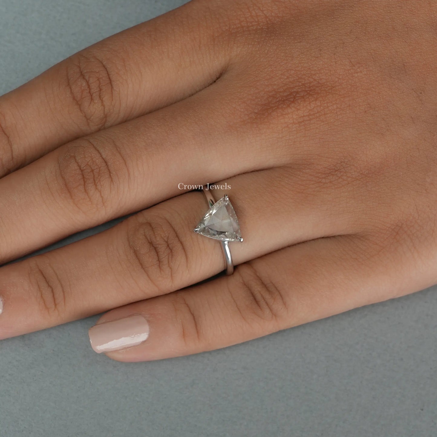 Rose Cut Trilliant Cut Lab Diamond Solitaire Engagement Ring
