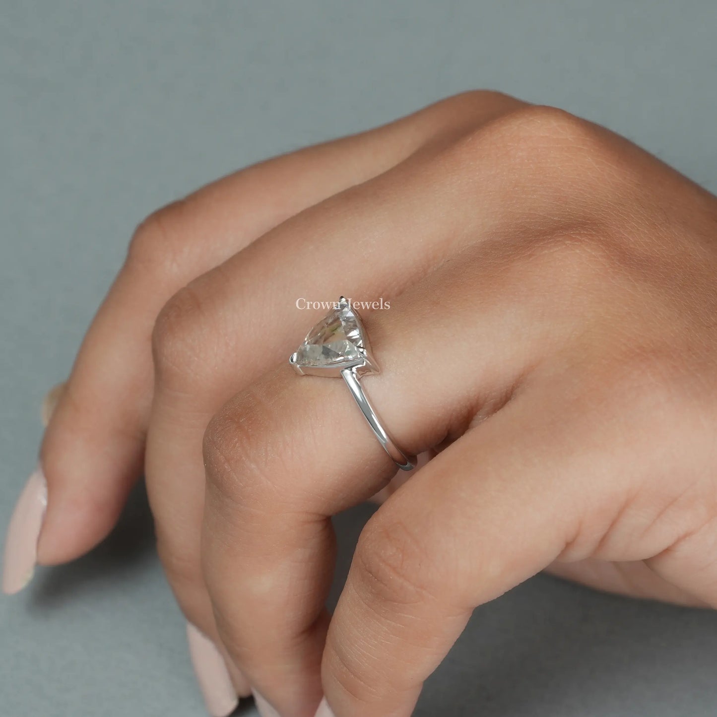 Rose Cut Trilliant Cut Lab Diamond Solitaire Engagement Ring