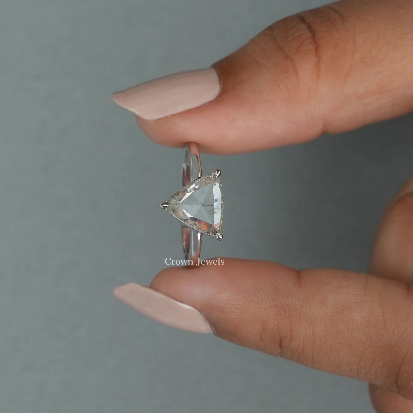 Rose Cut Trilliant Cut Lab Diamond Solitaire Engagement Ring