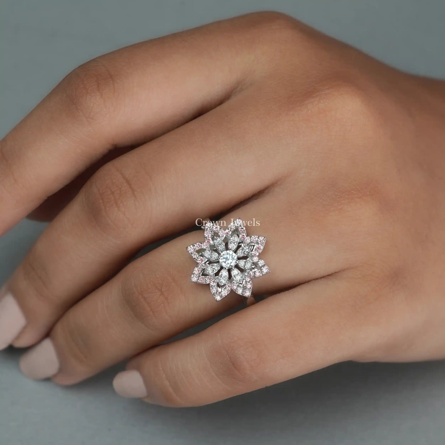 Round Cluster Diamond Flower Engagement Ring