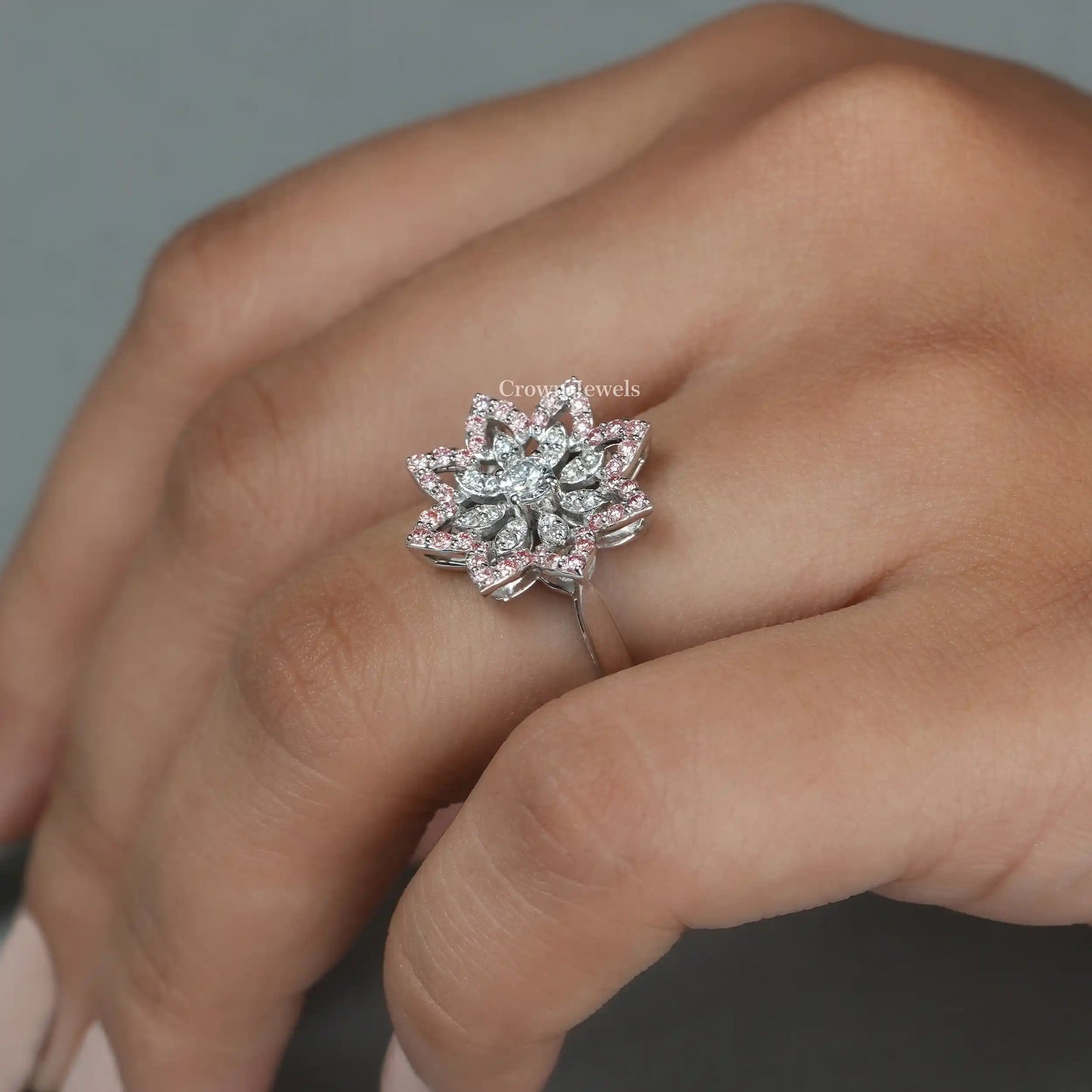 Round Cluster Diamond Flower Engagement Ring
