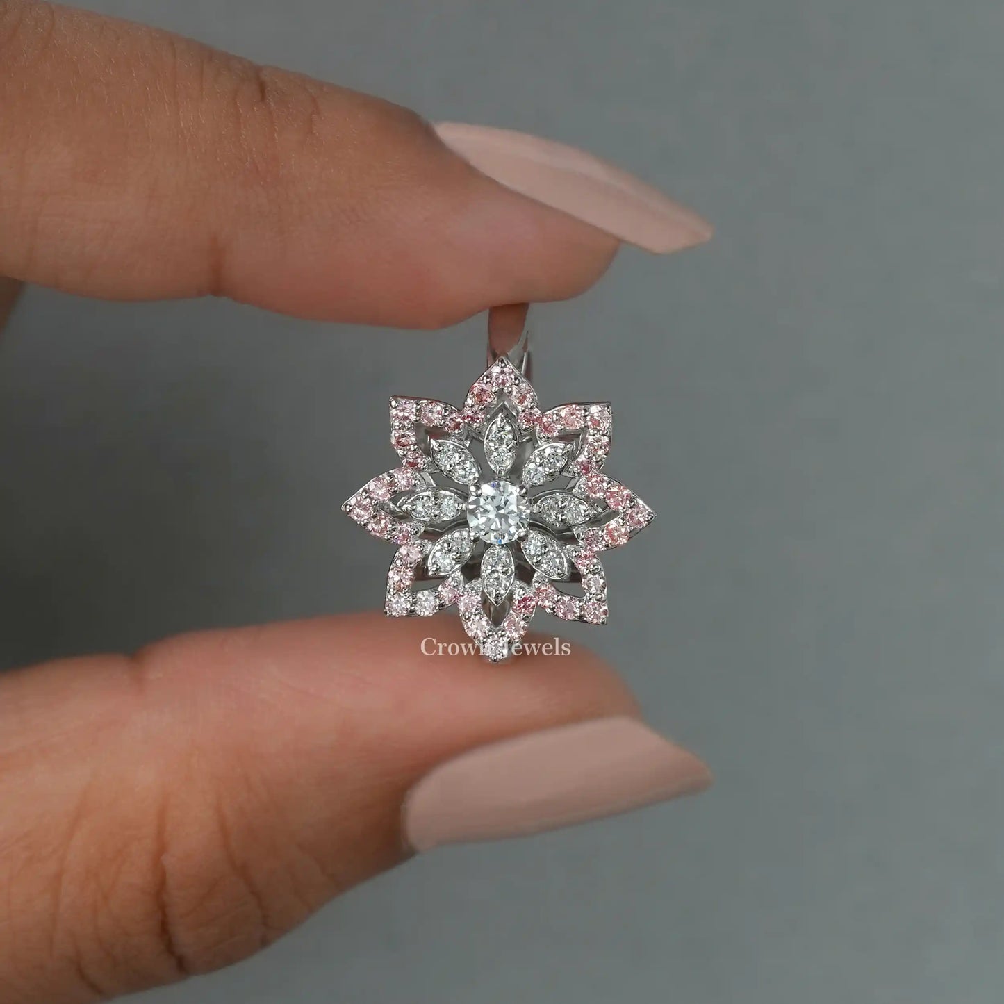 Round Cluster Diamond Flower Engagement Ring