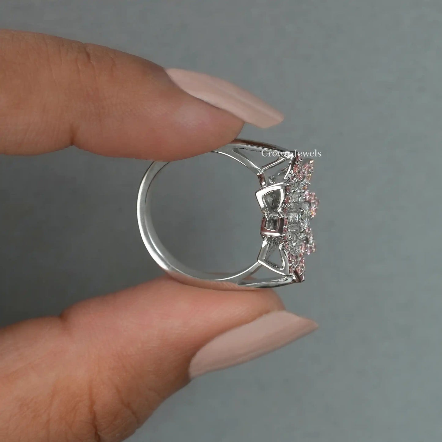Round Cluster Diamond Flower Engagement Ring