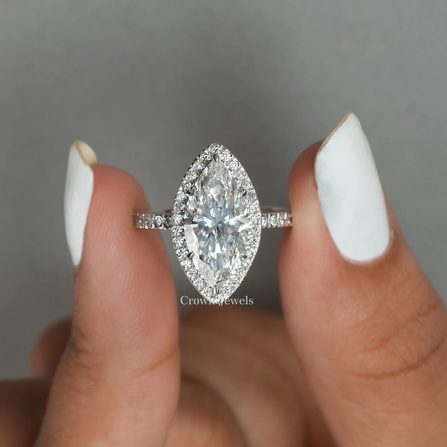 Marquise Cut Lab Grown Diamond Halo Engagement Ring