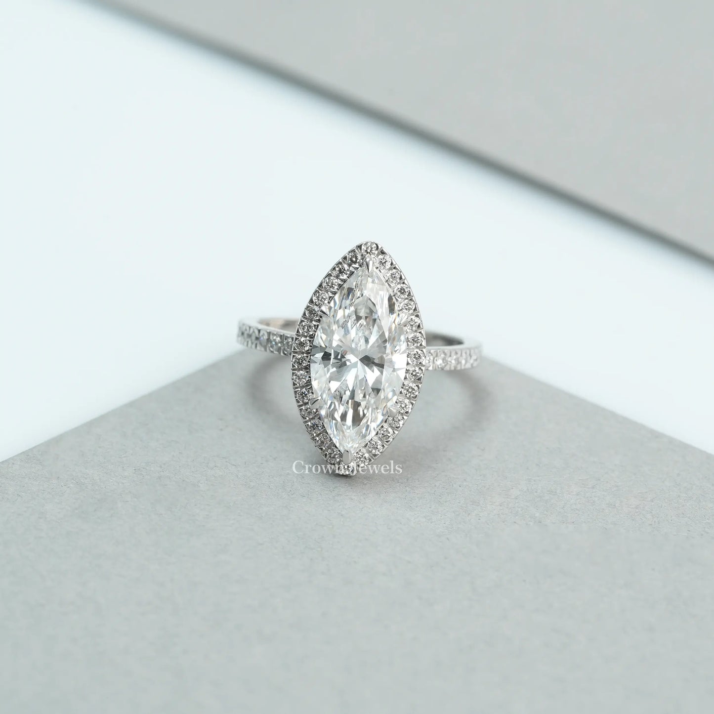 Marquise Cut Lab Grown Diamond Halo Engagement Ring