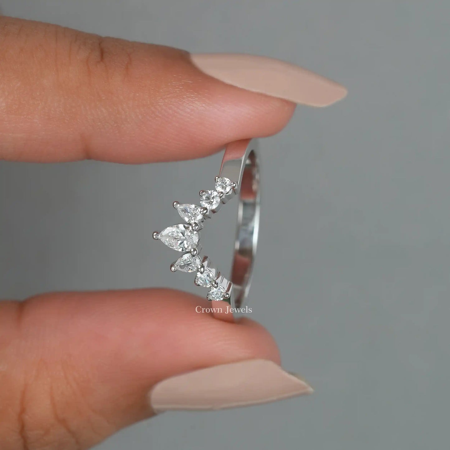 Pear Cut Lab Grown Diamond Curved Band