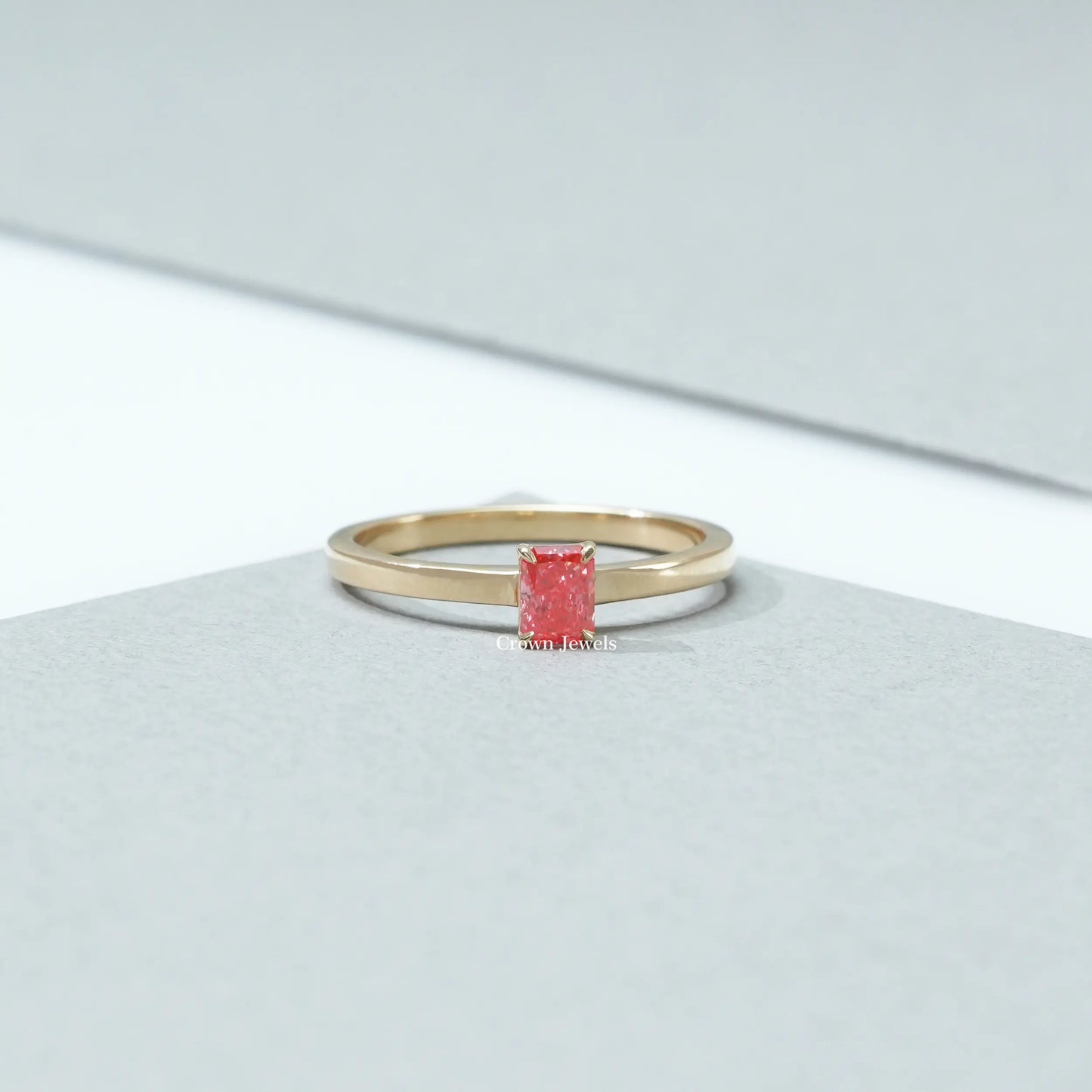 Pink Radiant Cut Lab Grown Diamond Solitaire Ring