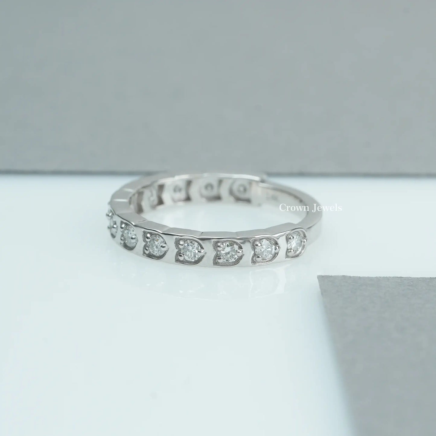 Round Cut Lab Grown Diamond Half Wedding Band