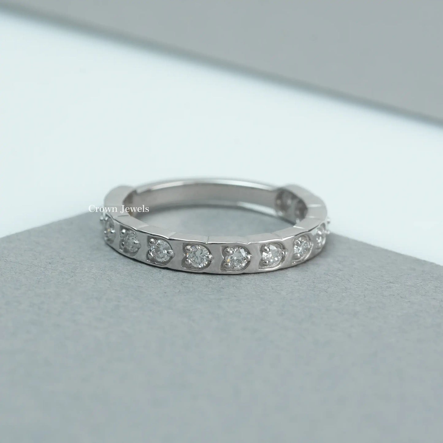 Round Cut Lab Grown Diamond Half Wedding Band
