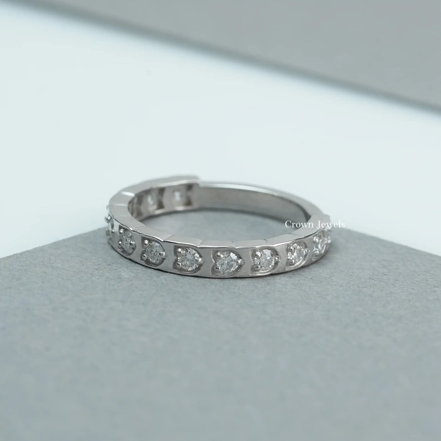 Round Cut Lab Grown Diamond Half Wedding Band