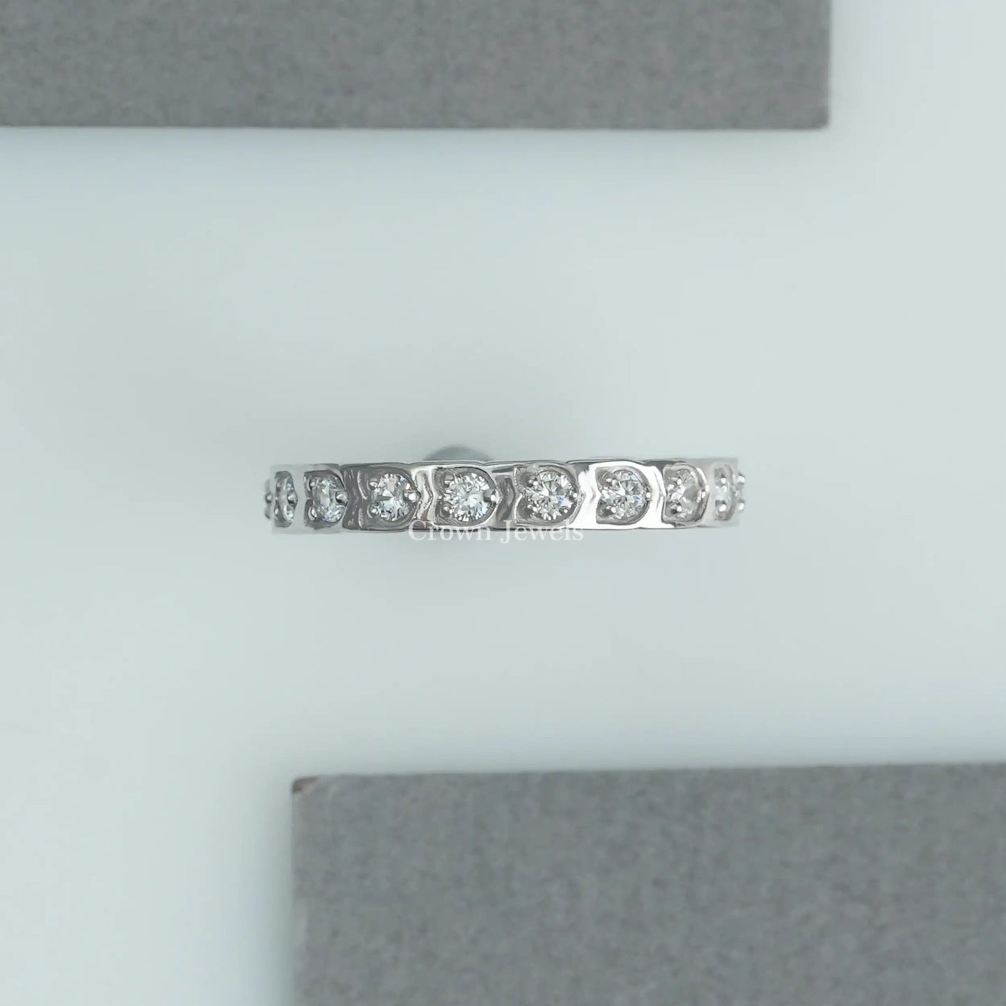 Round Cut Lab Grown Diamond Half Wedding Band