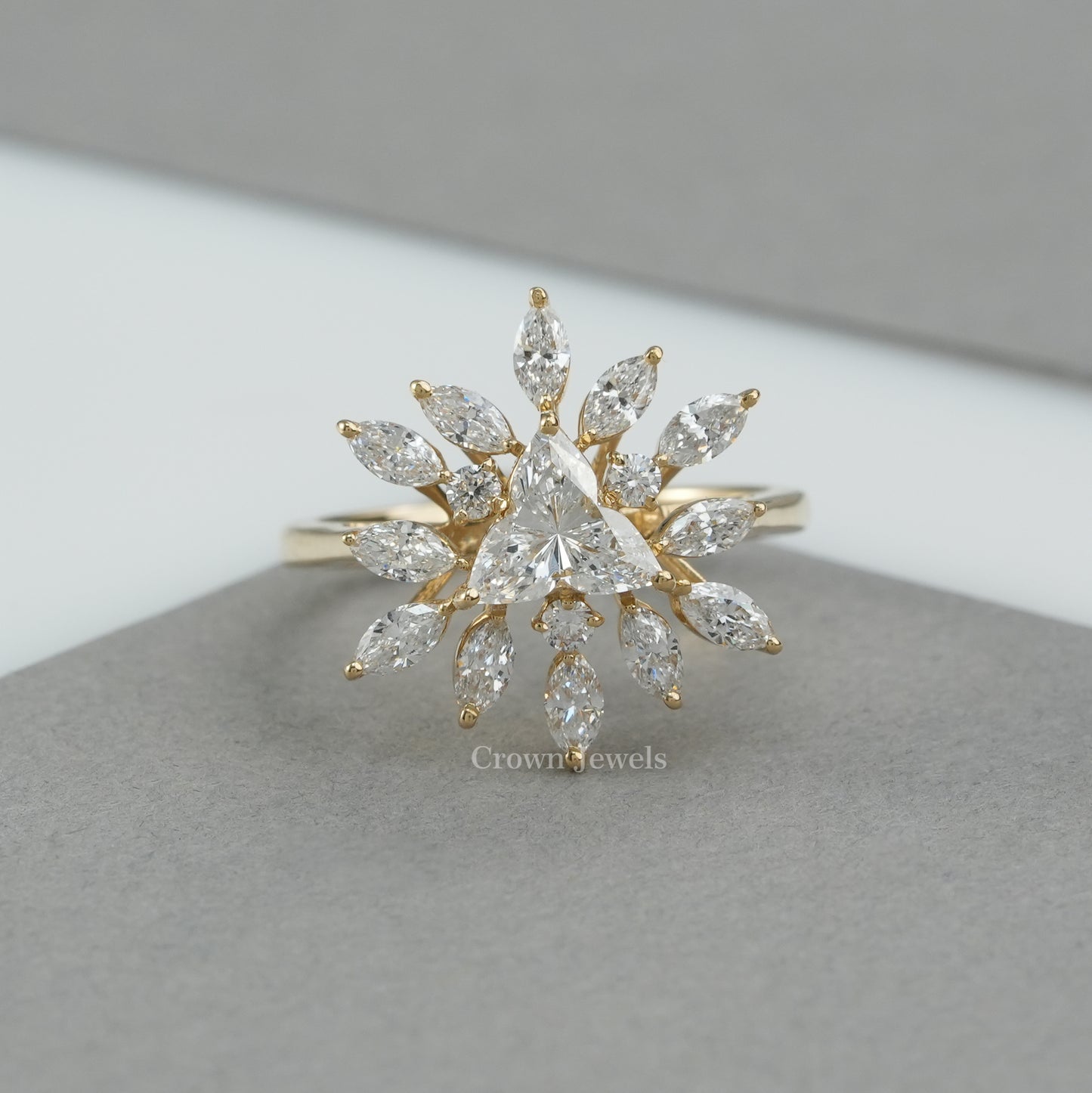 Lotus Cut Cluster Diamond Engagement Ring