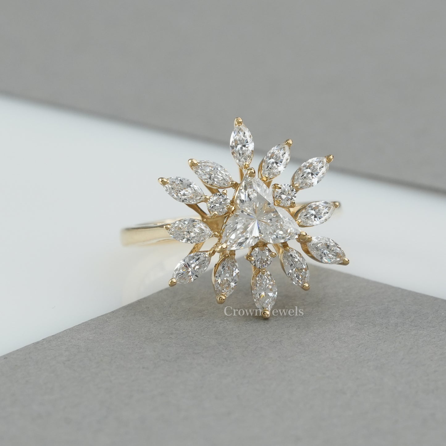Lotus Cut Cluster Diamond Engagement Ring