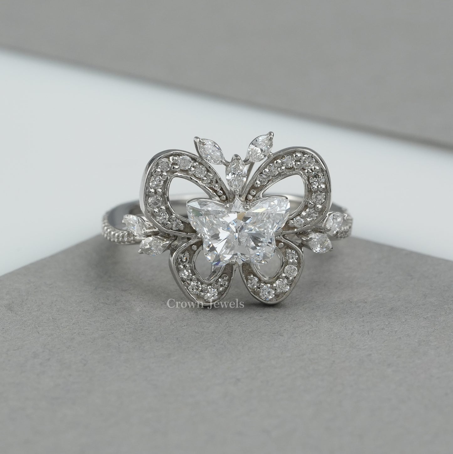 Unique Butterfly Cluster Diamond Engagement Ring