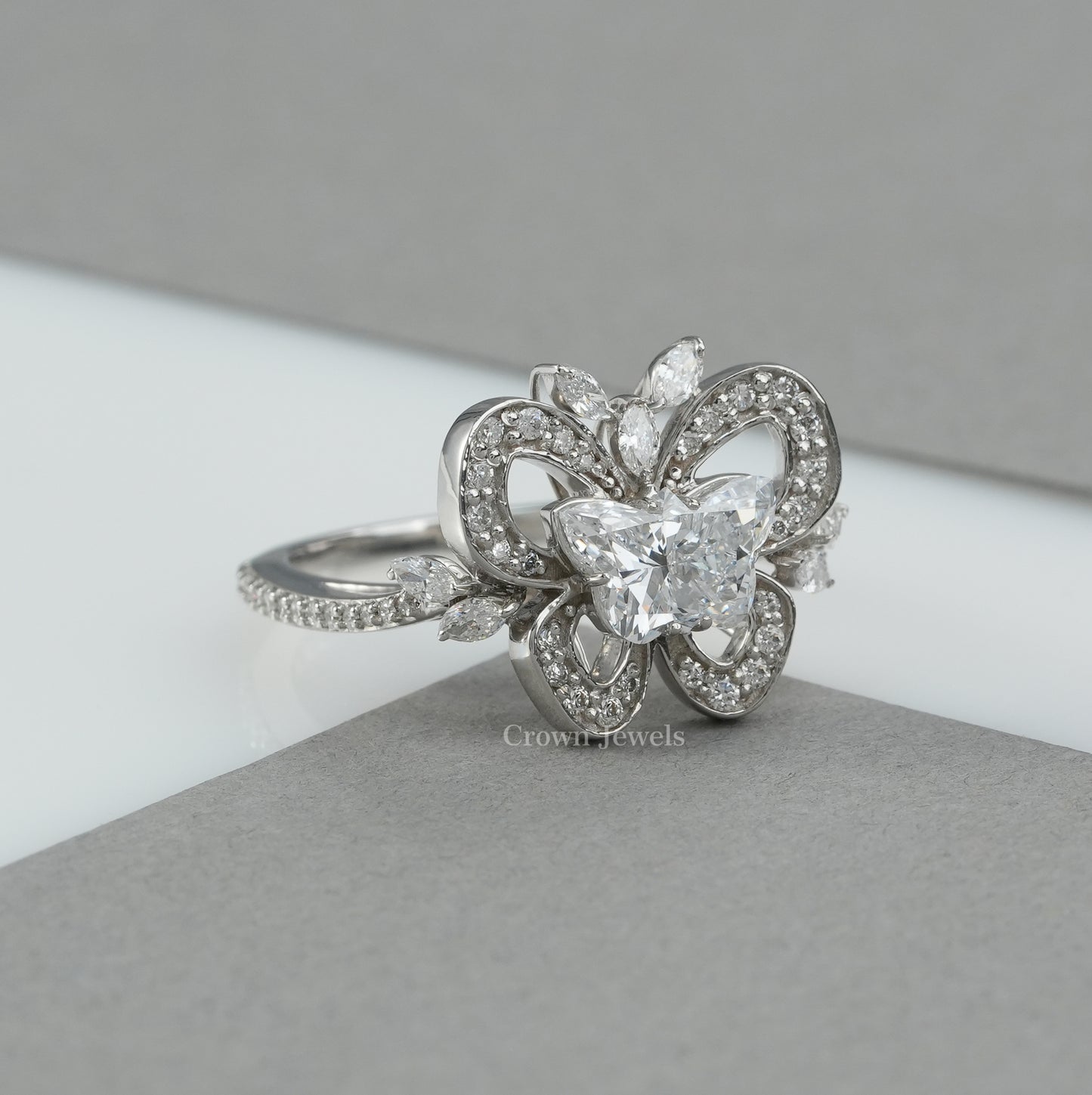 Unique Butterfly Cluster Diamond Engagement Ring