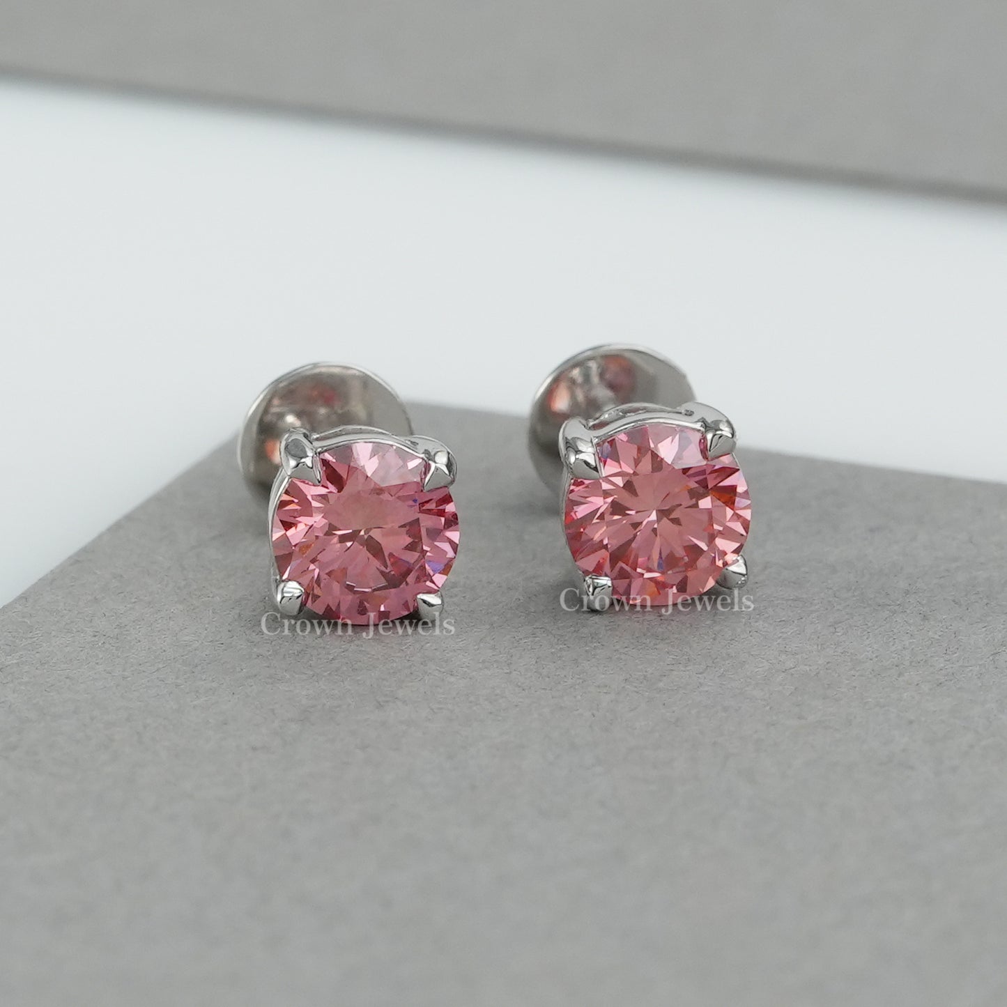 Pink Round Diamond Stud Earrings