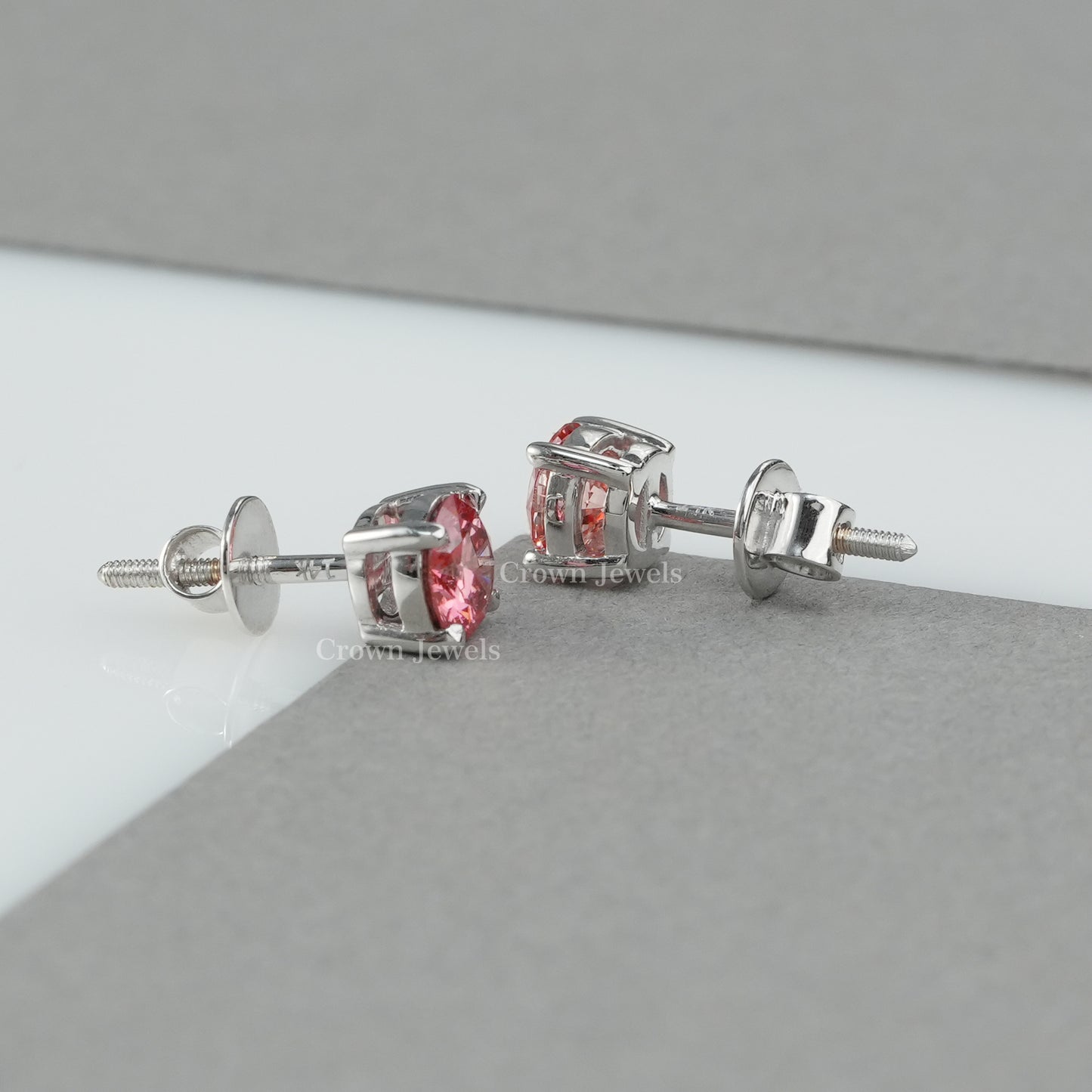 Pink Round Diamond Stud Earrings