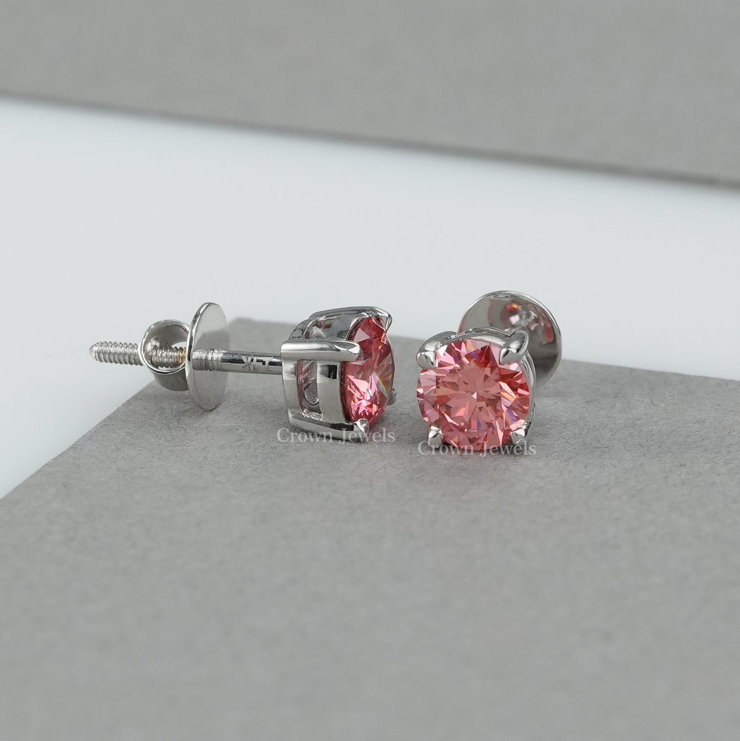 Pink Round Diamond Stud Earrings