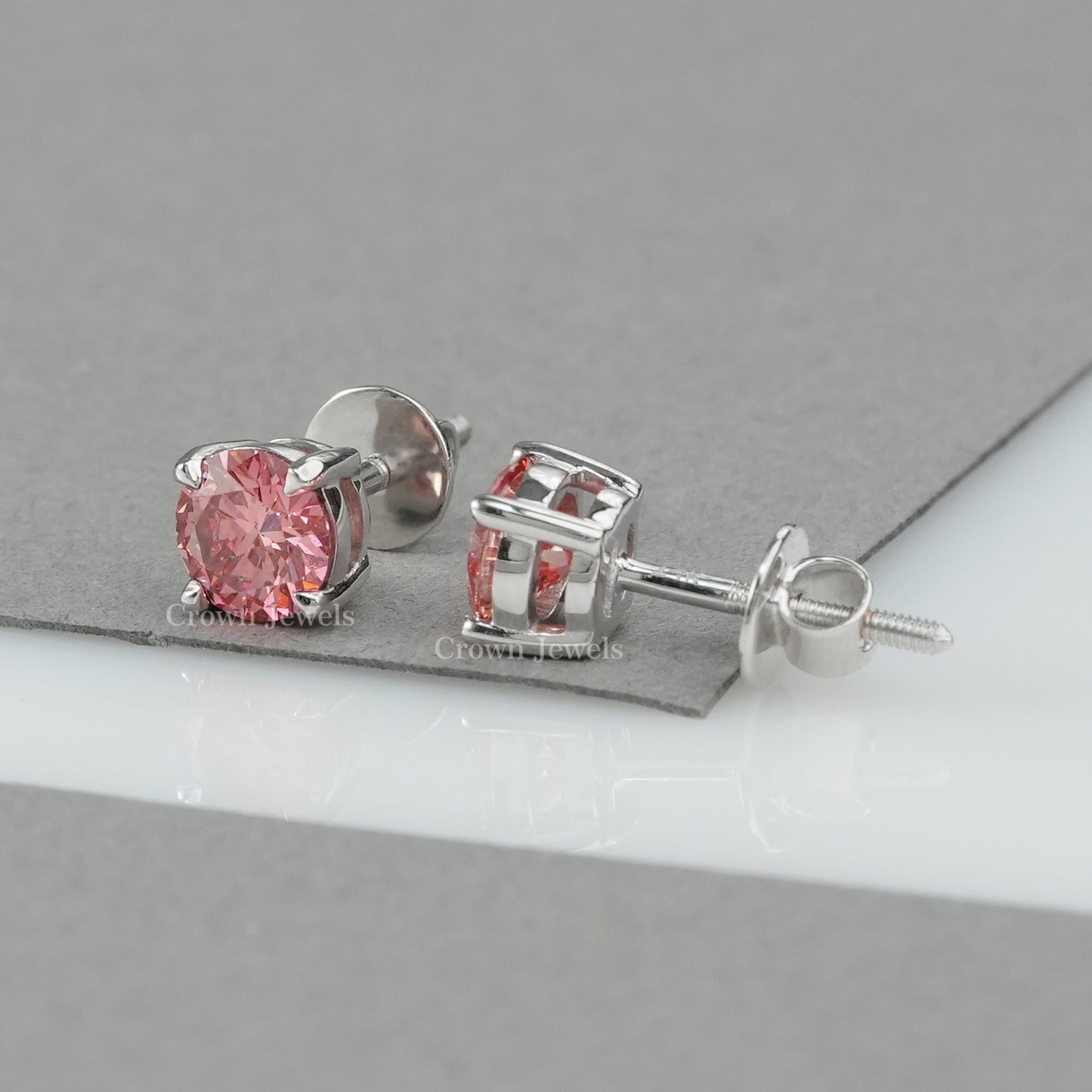 Pink Round Diamond Stud Earrings