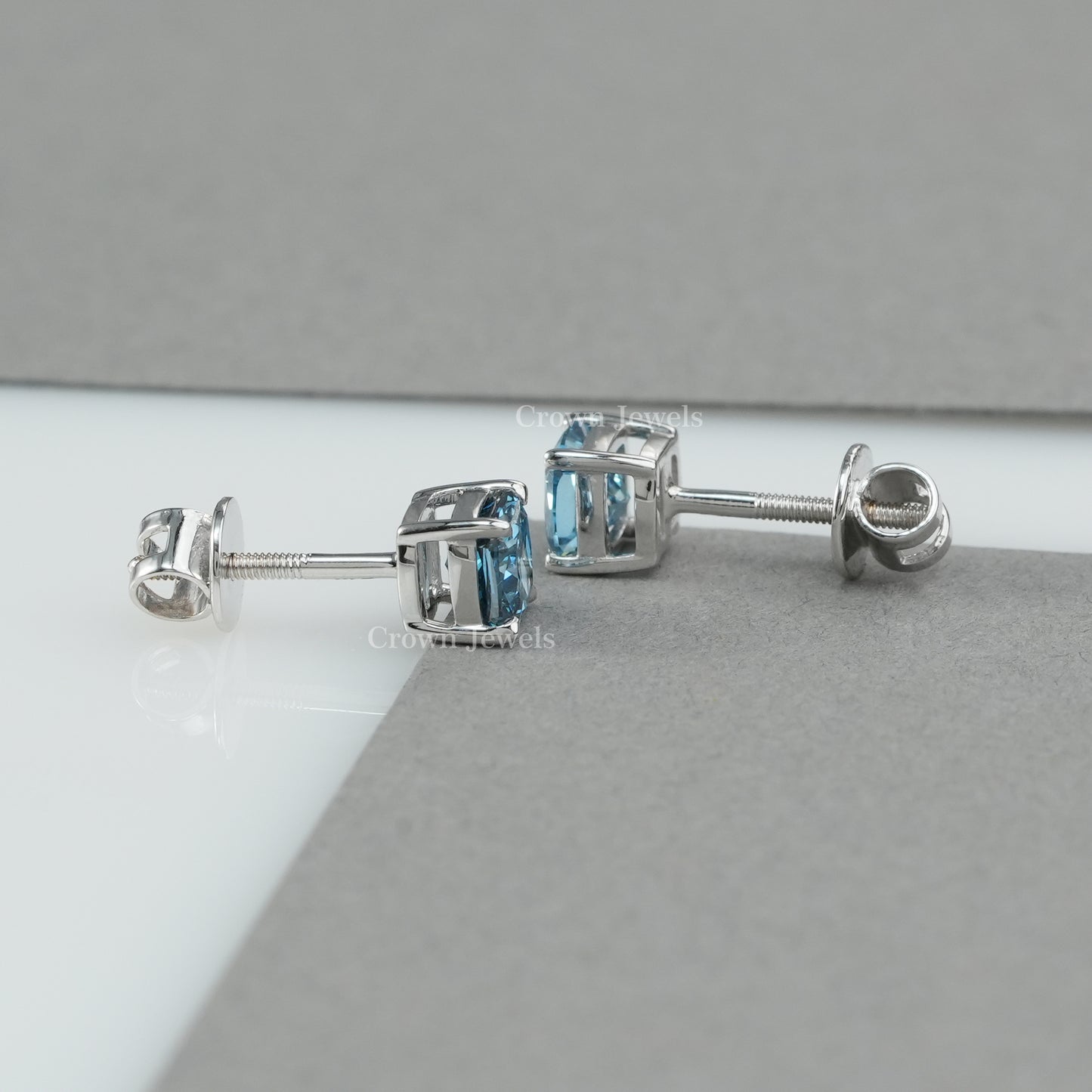 Blue Cushion Cut Lab Diamond Stud Earrings