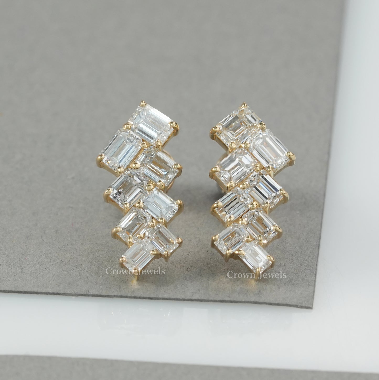 Emerald Cut Bridal Drop Earrings