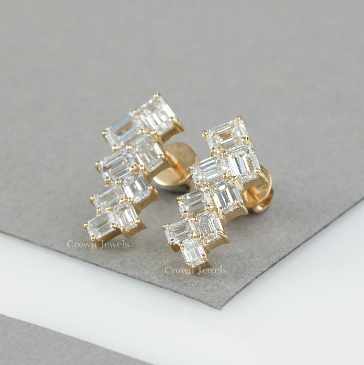 Emerald Cut Bridal Drop Earrings