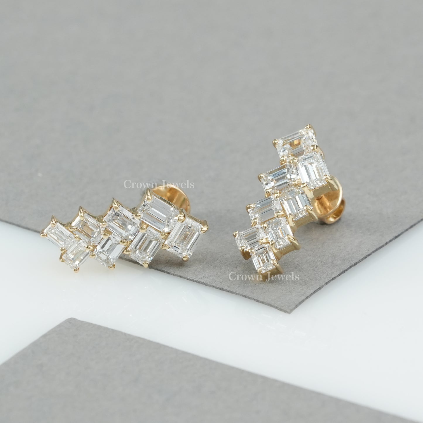Emerald Cut Bridal Drop Earrings