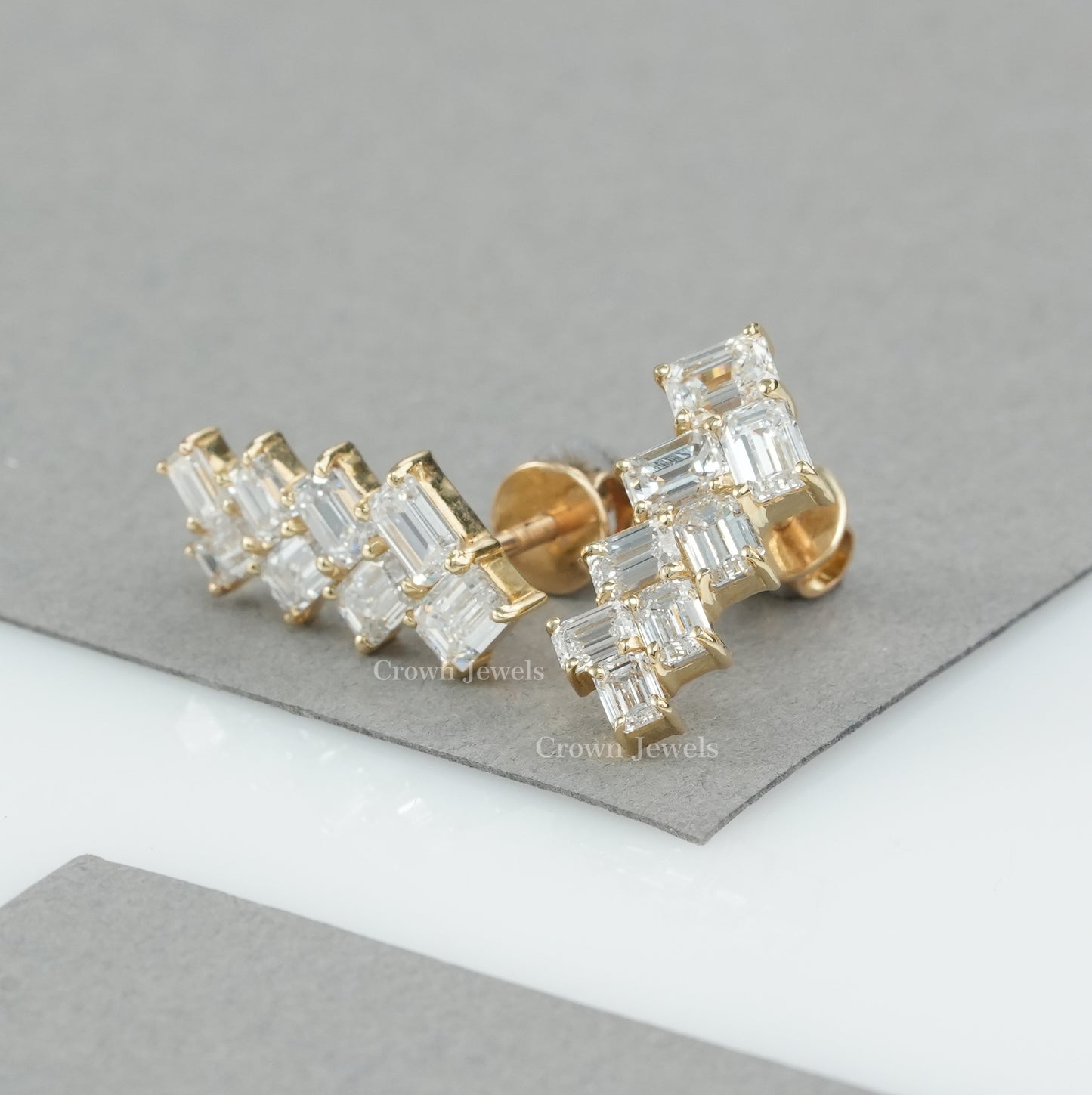 Emerald Cut Bridal Drop Earrings
