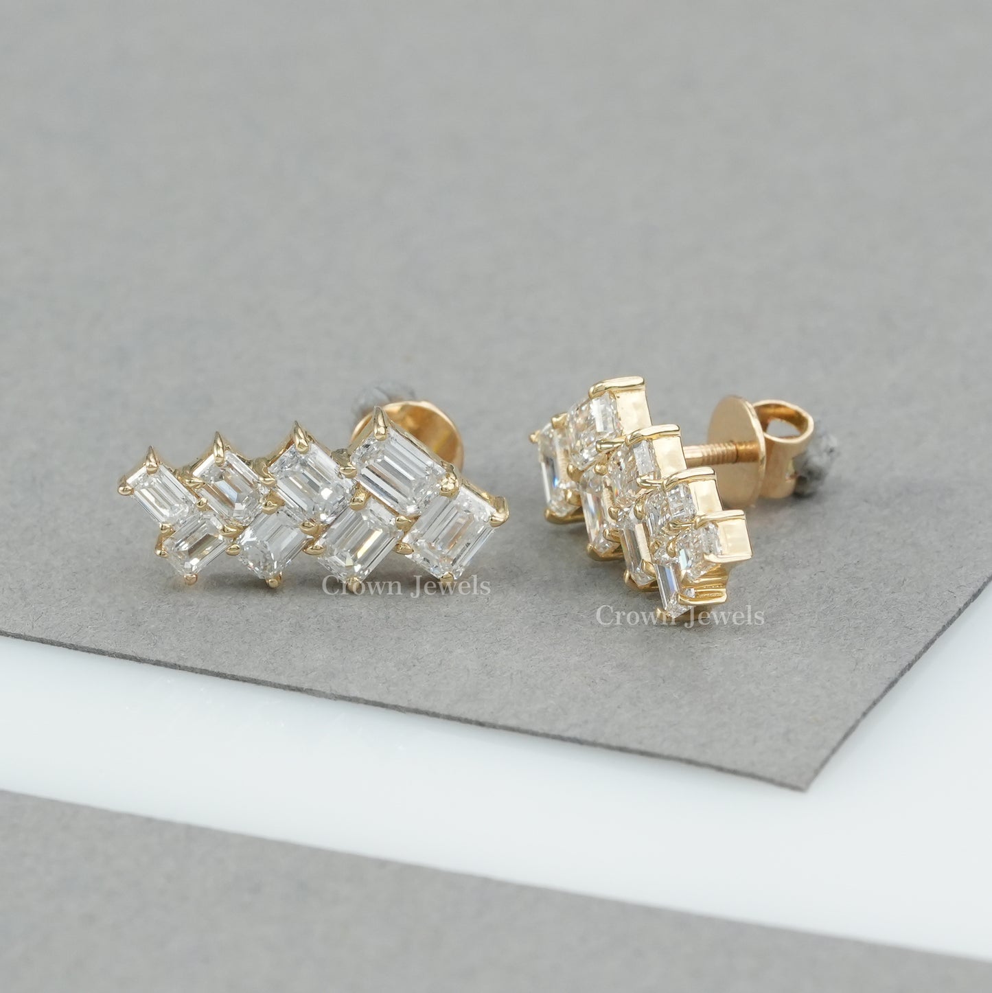 Emerald Cut Bridal Drop Earrings