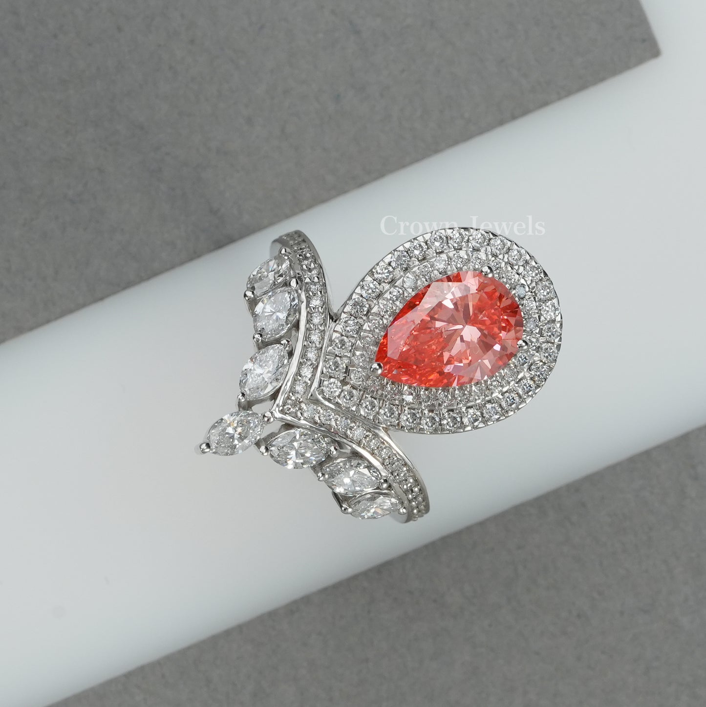 Pink Pear Dimaond Double Halo Bridal Ring
