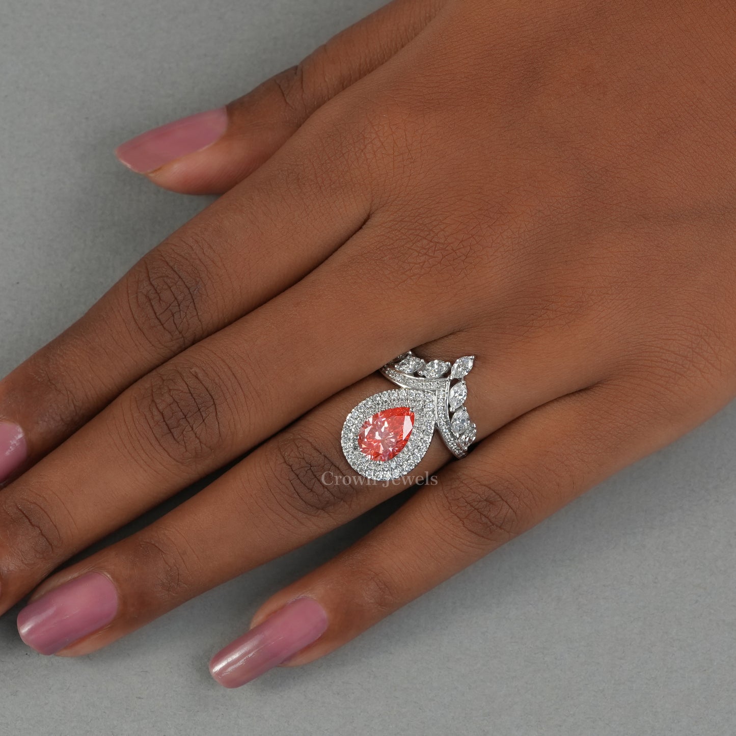 Pink Pear Dimaond Double Halo Bridal Ring