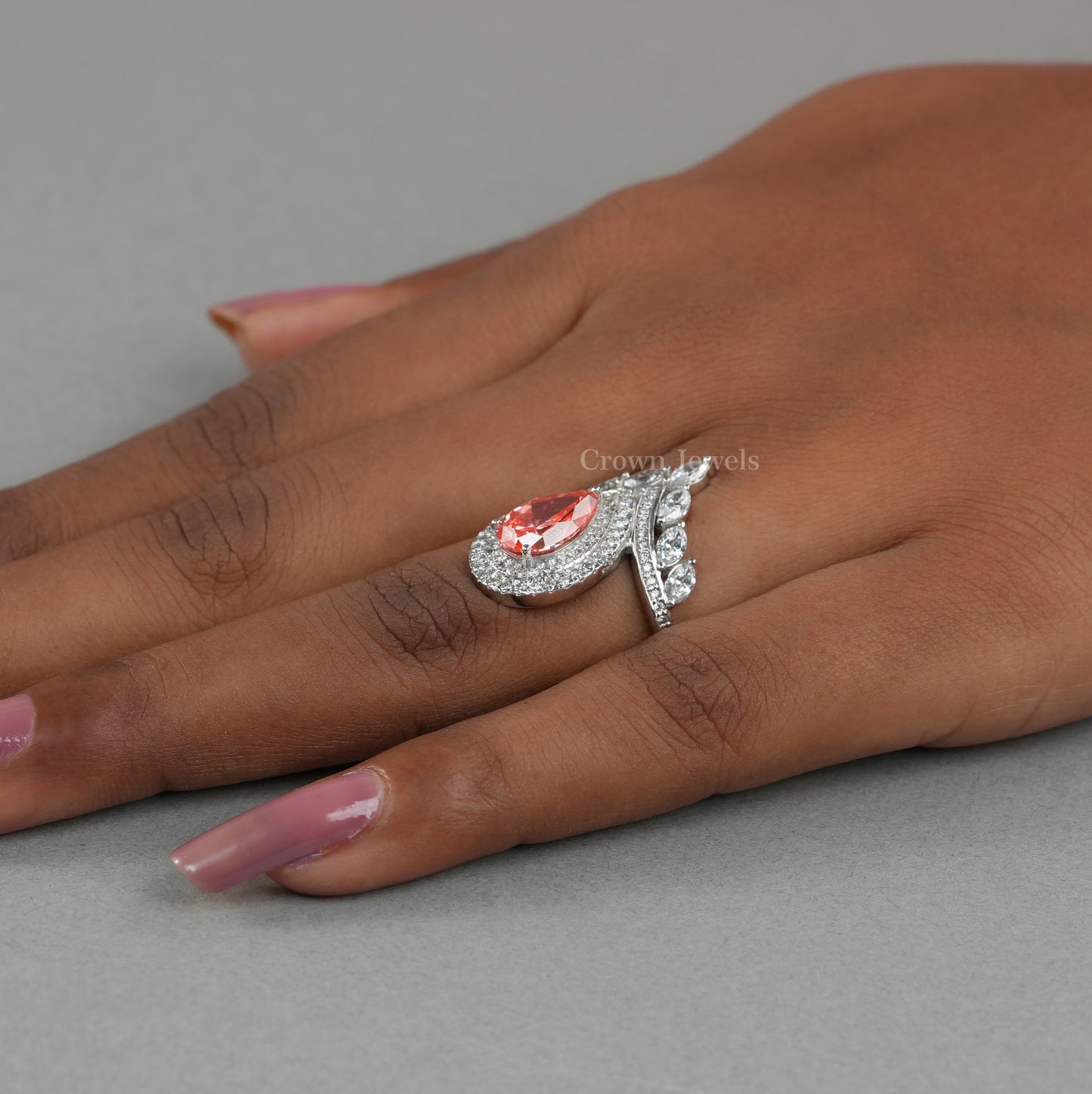 Pink Pear Dimaond Double Halo Bridal Ring