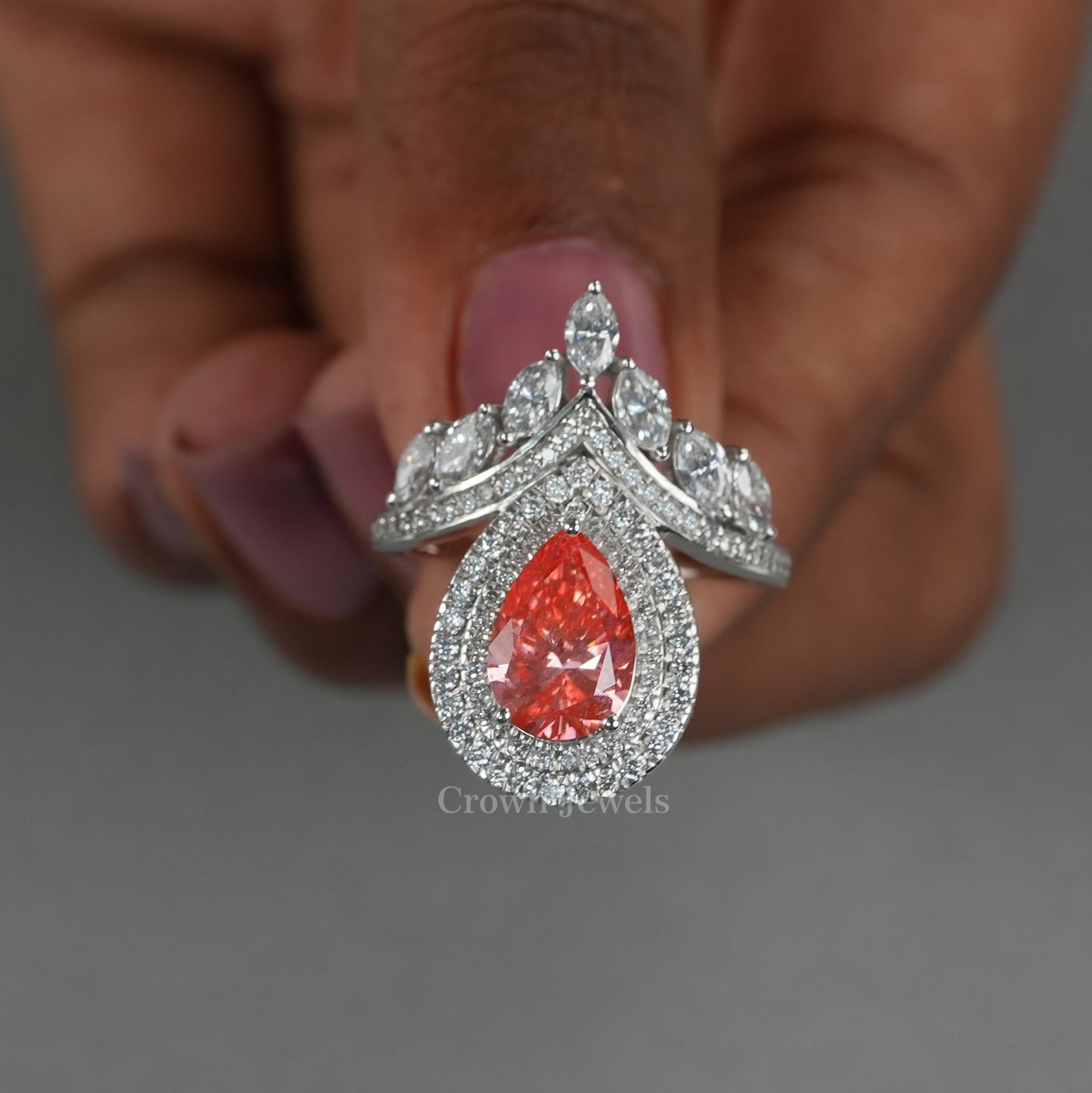Pink Pear Dimaond Double Halo Bridal Ring