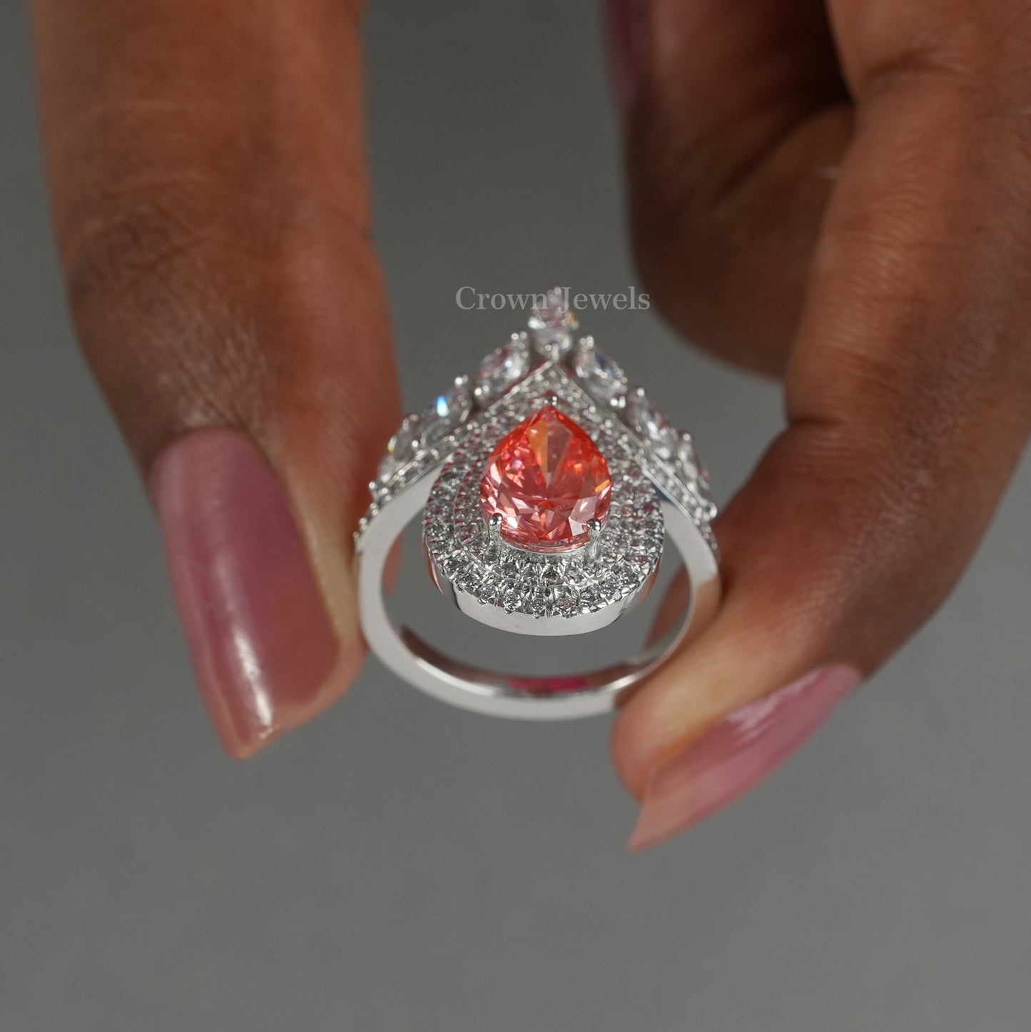 Pink Pear Dimaond Double Halo Bridal Ring