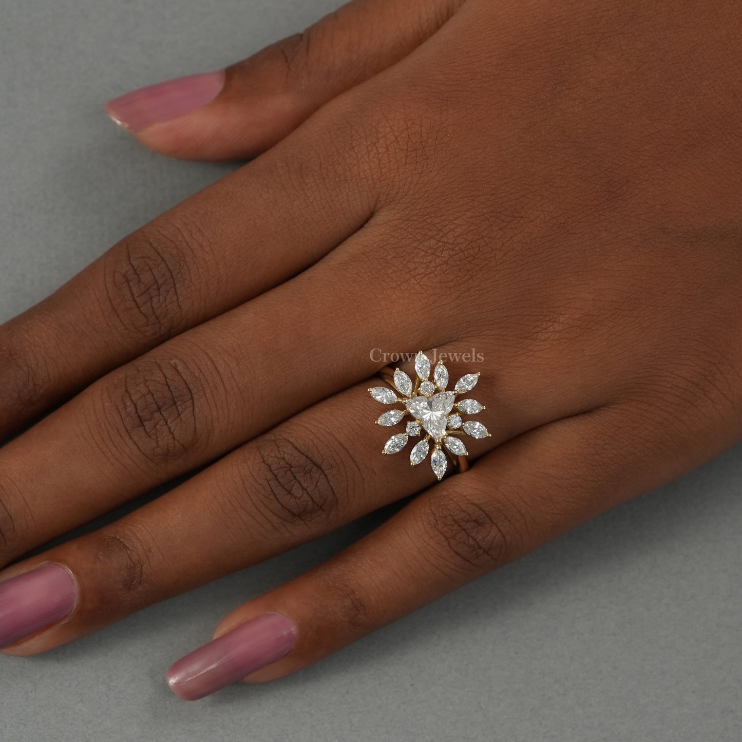 Lotus Cut Cluster Diamond Engagement Ring