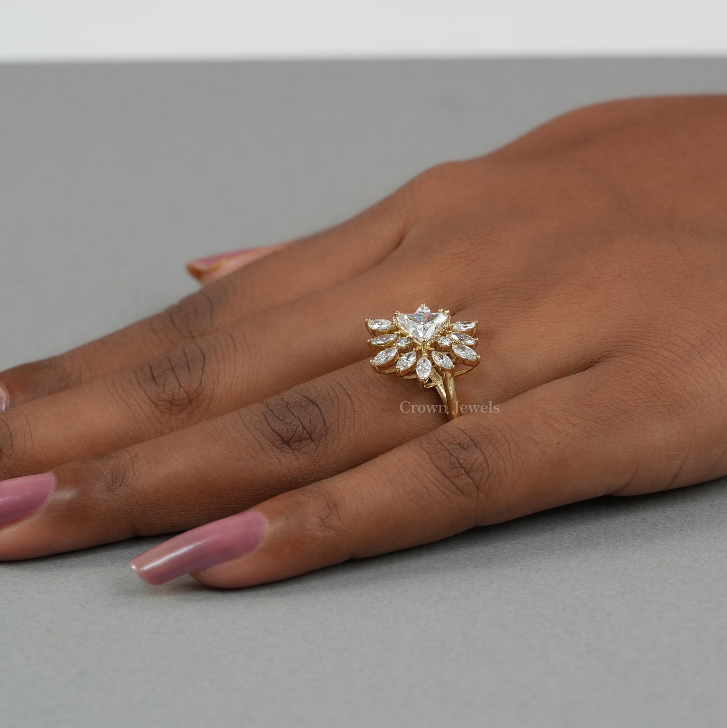 Lotus Cut Cluster Diamond Engagement Ring