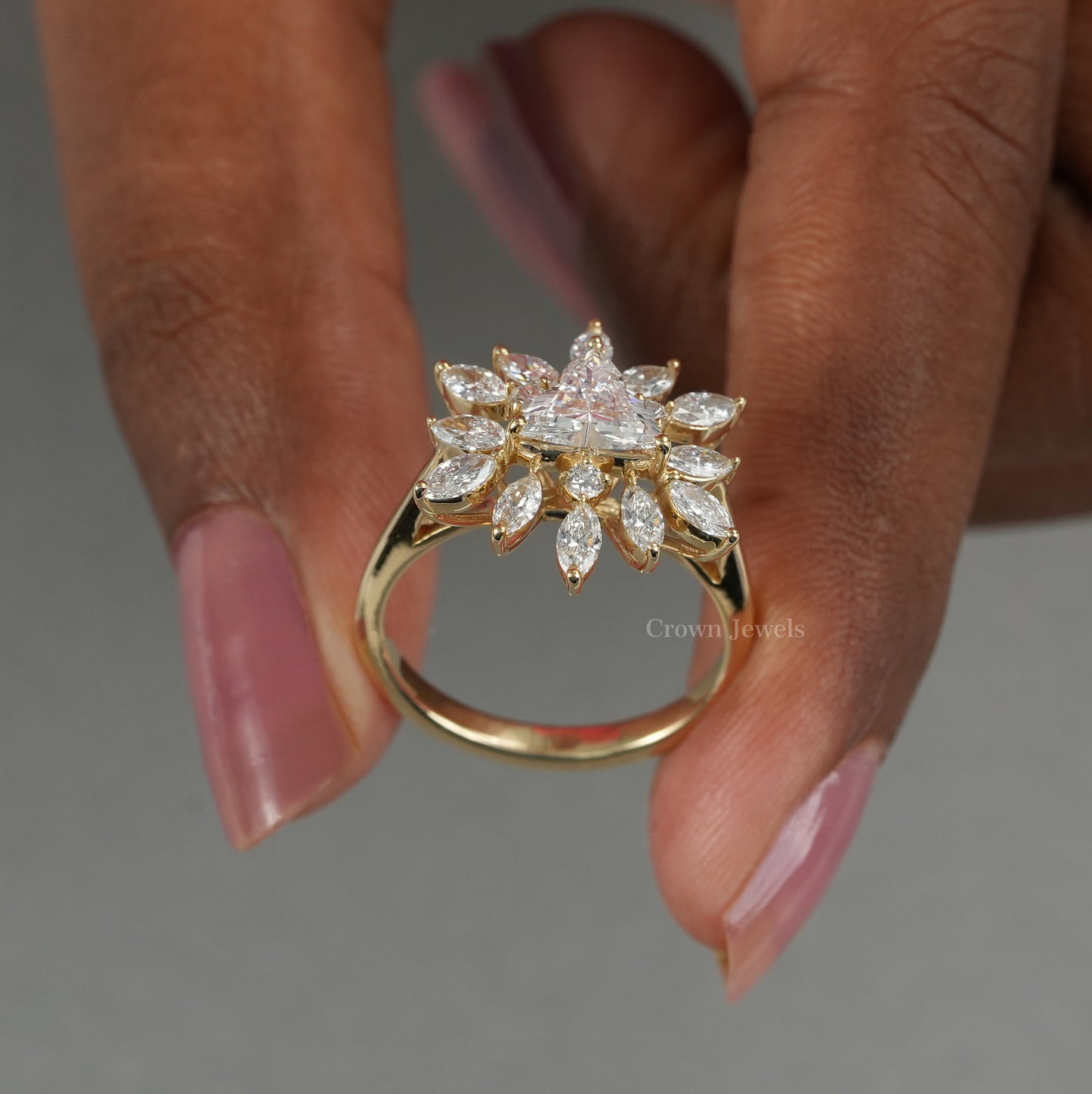 Lotus Cut Cluster Diamond Engagement Ring